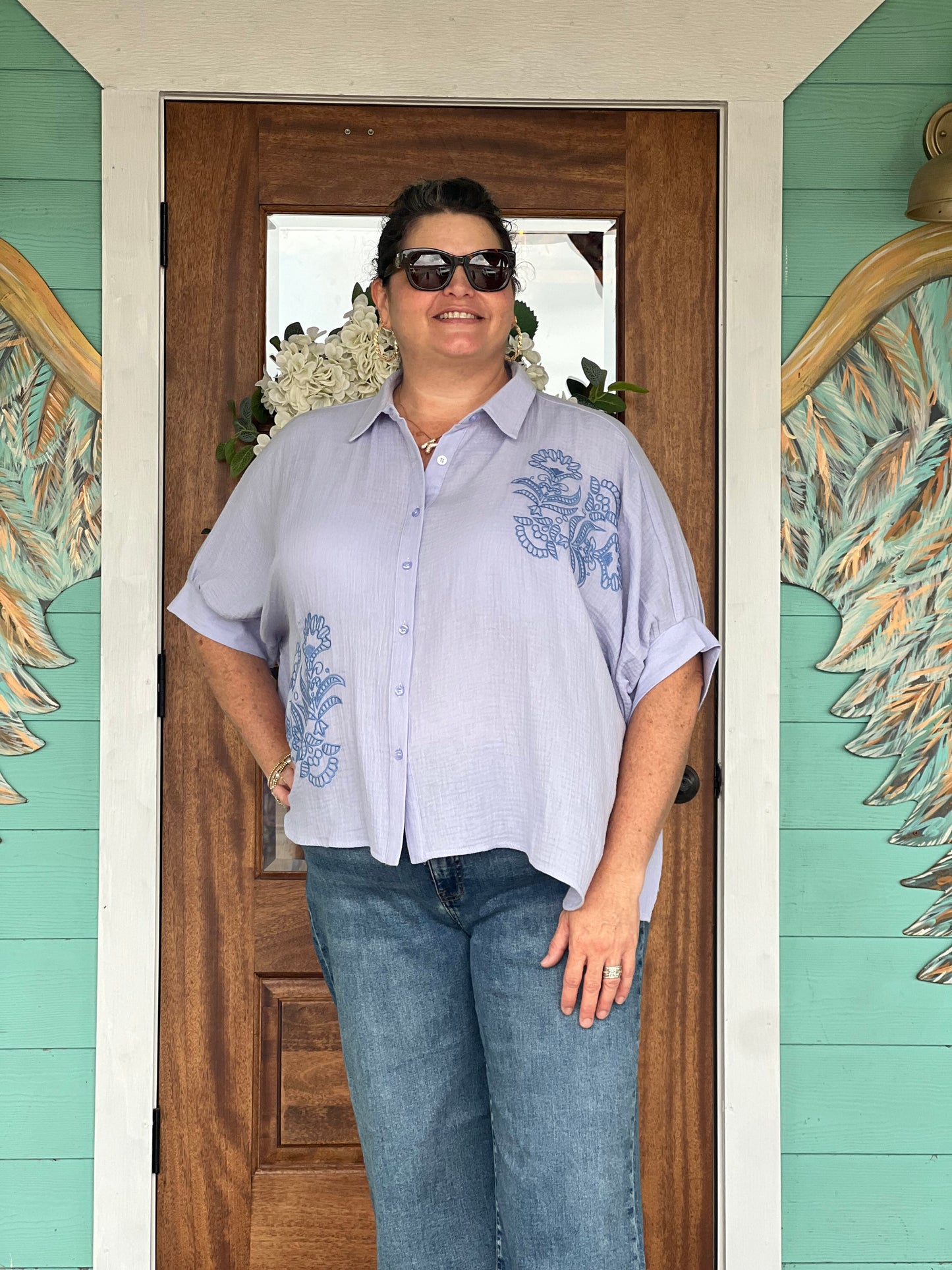 Dusty Blue Dolman Cotton Gauze Top