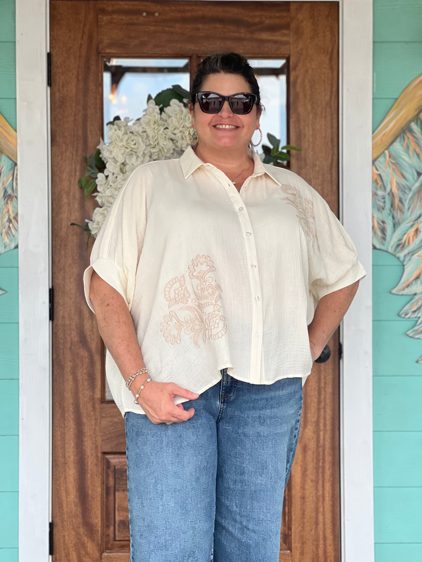 Ivory Dolman Cotton Gauze Top