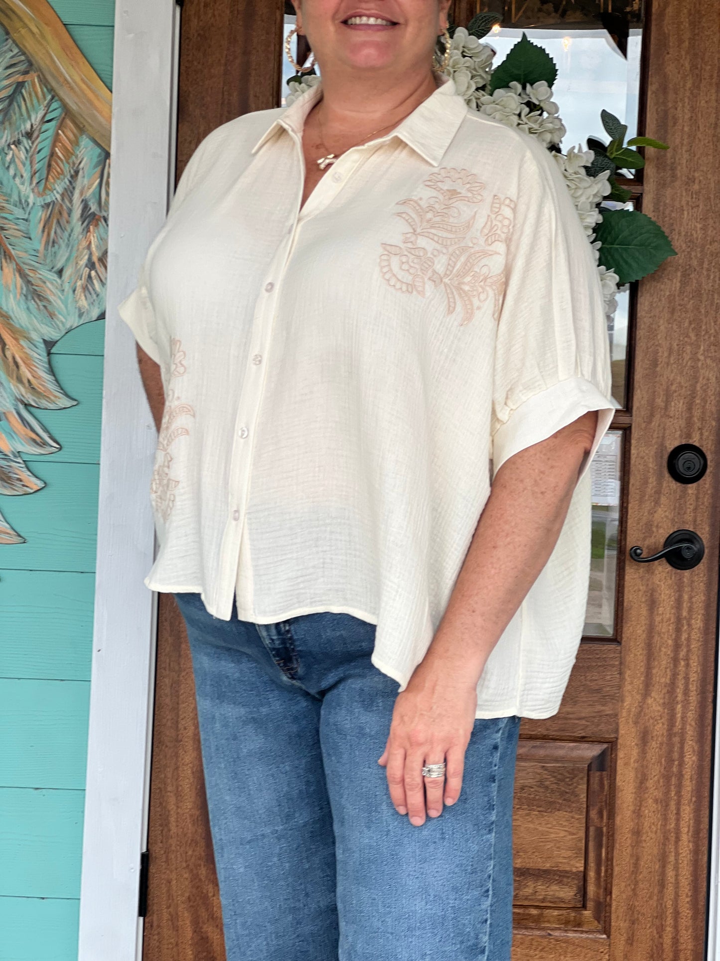 Ivory Dolman Cotton Gauze Top