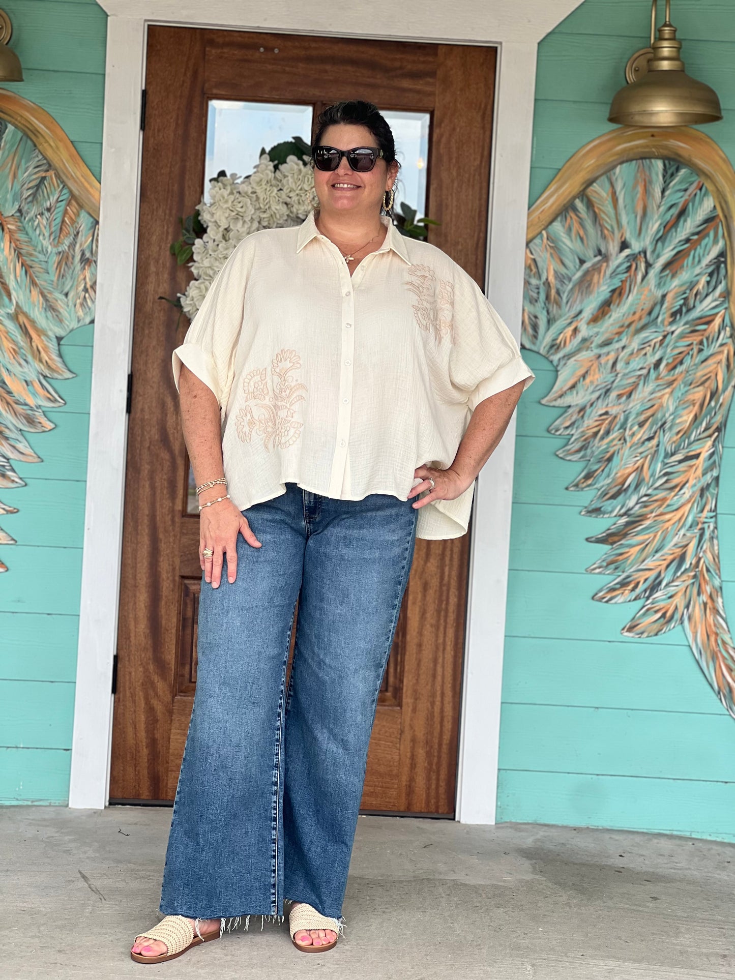 Ivory Dolman Cotton Gauze Top