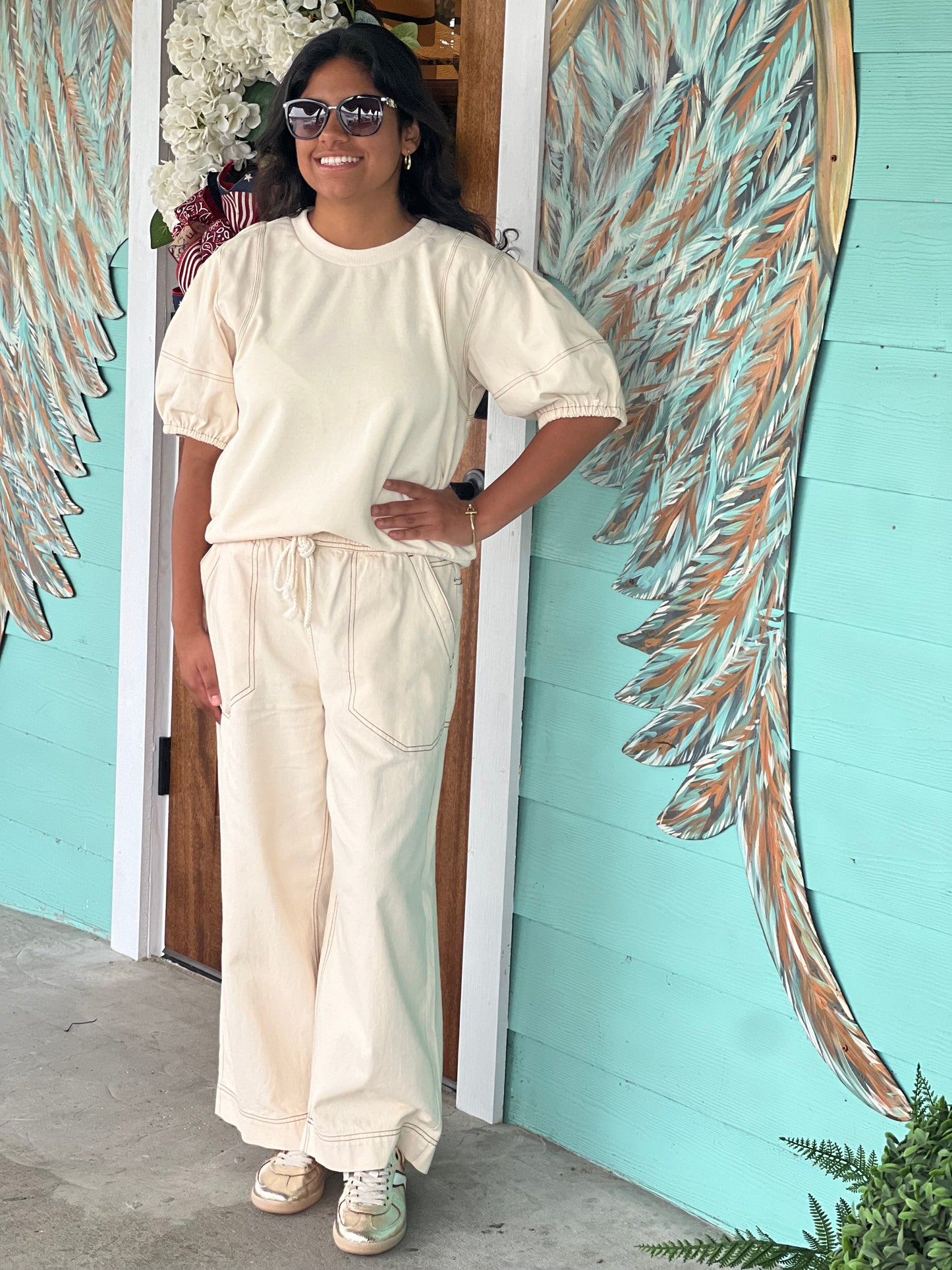 Ecru Contrast Stitch Top