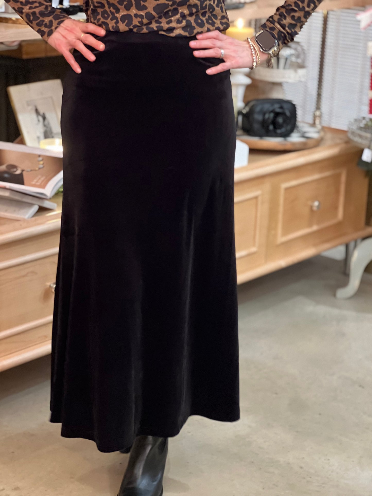 Black Velvet Maxi Skirt