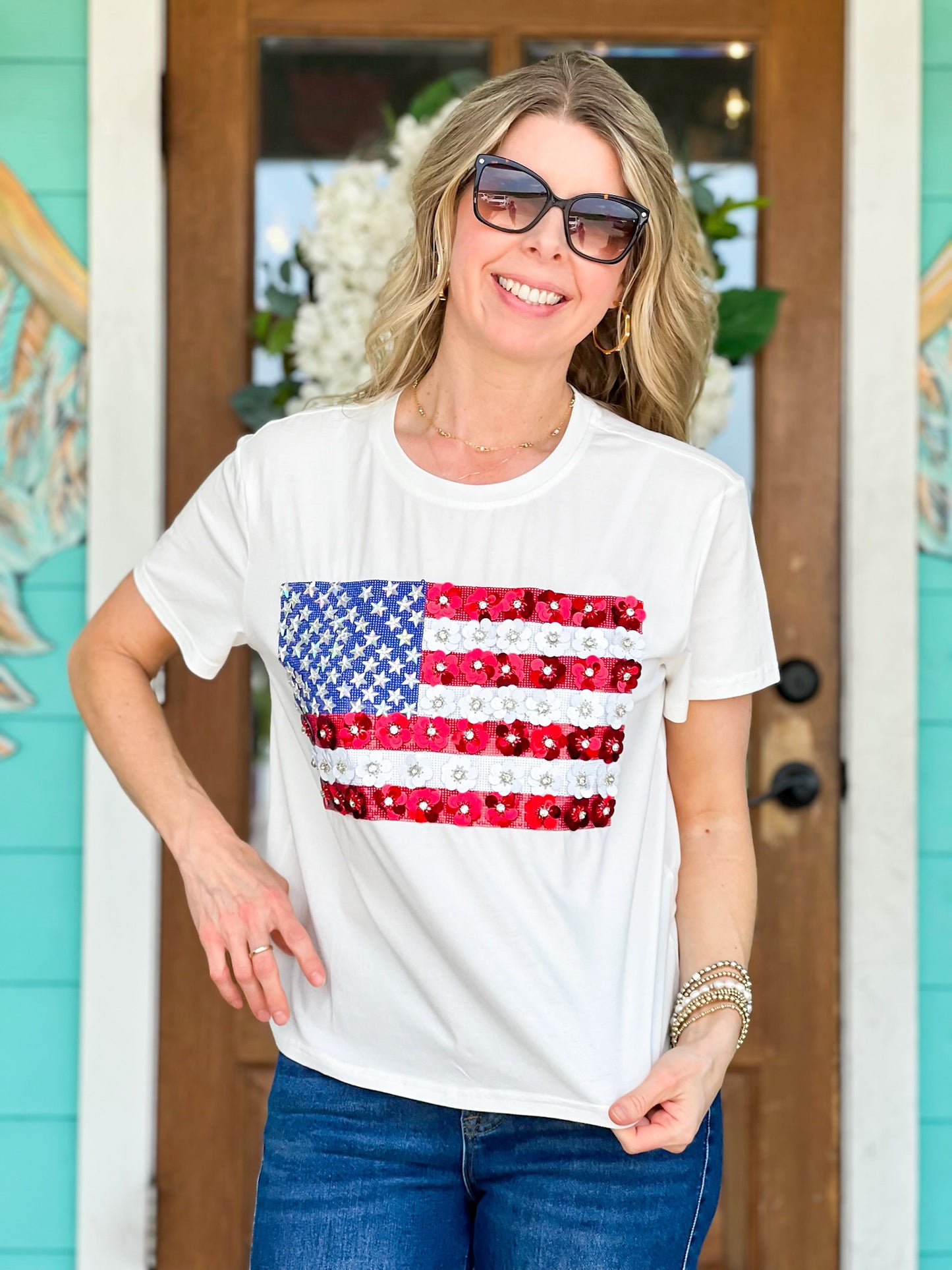 Queen of Sparkles American Flower Flag Tee