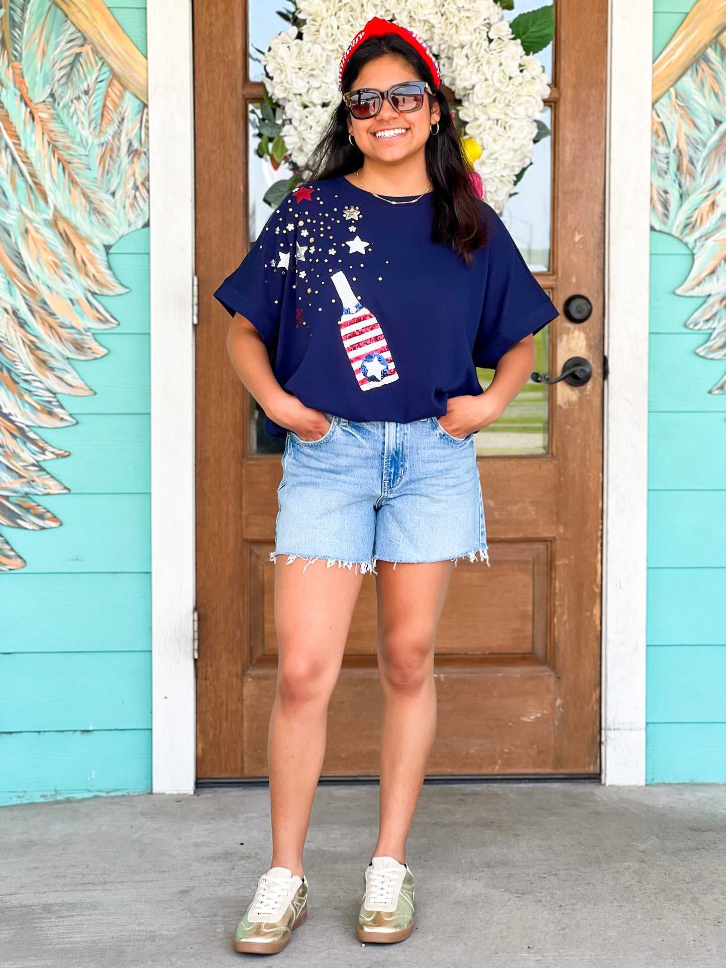 Navy Star Sparkle Champagne Tee