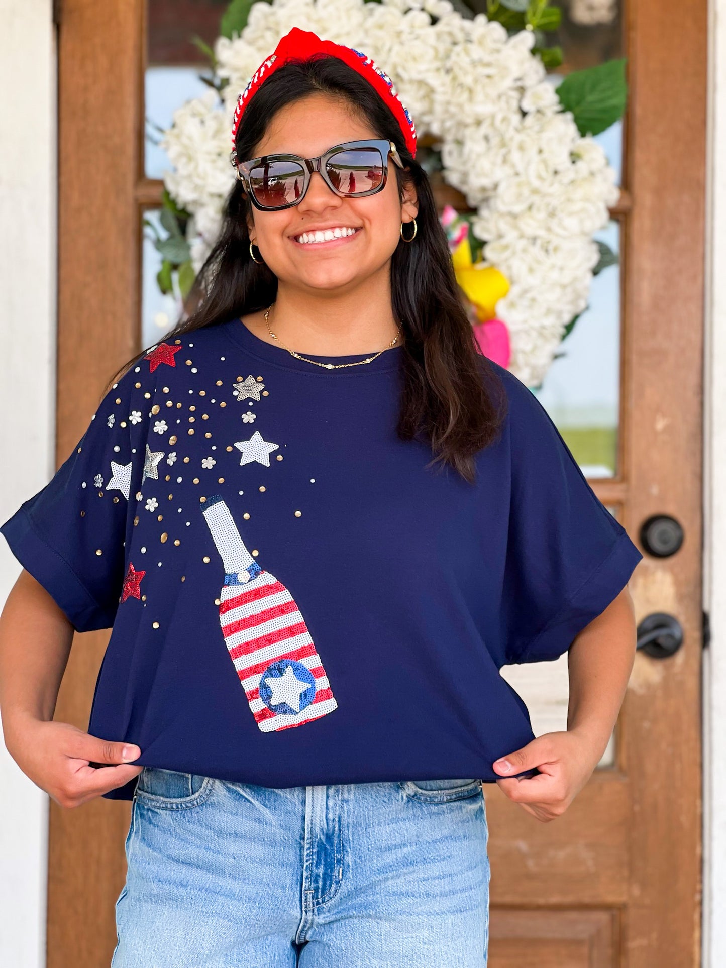 Navy Star Sparkle Champagne Tee
