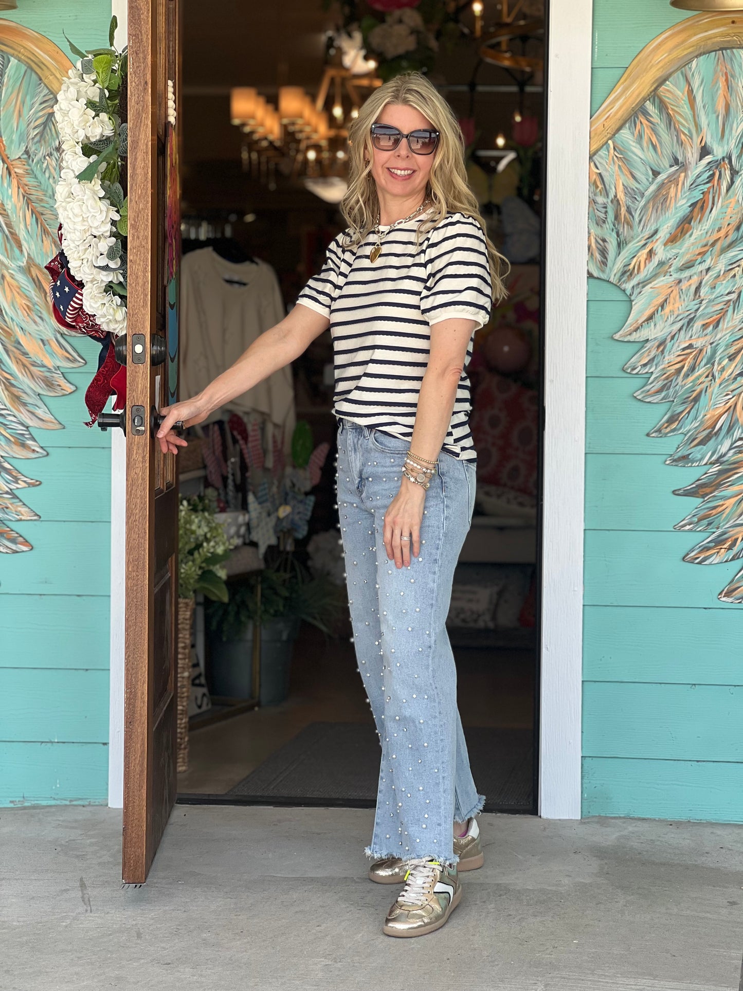 Navy Scallop Striped Top