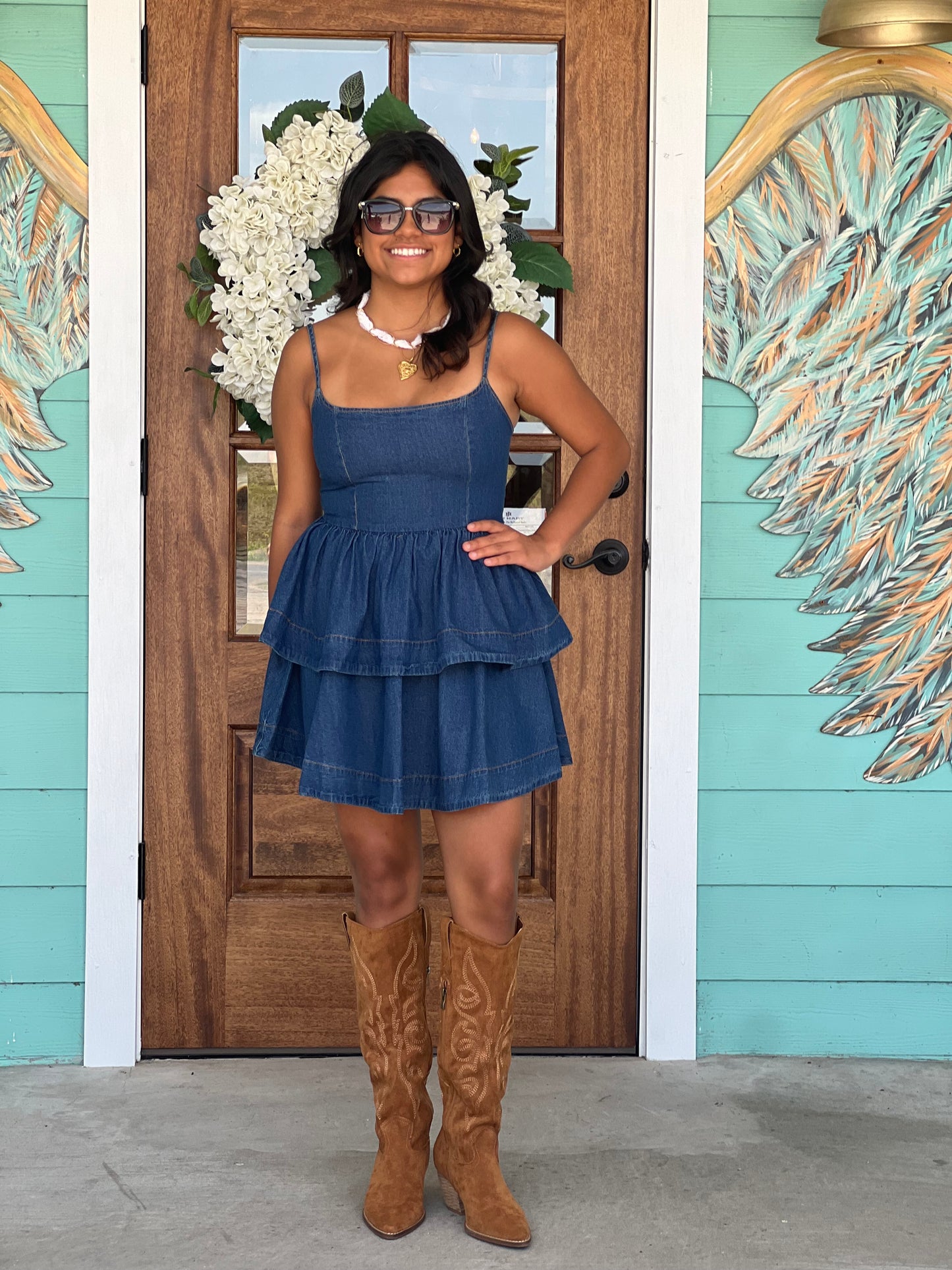 Denim Mini Tier Ruffle Dress