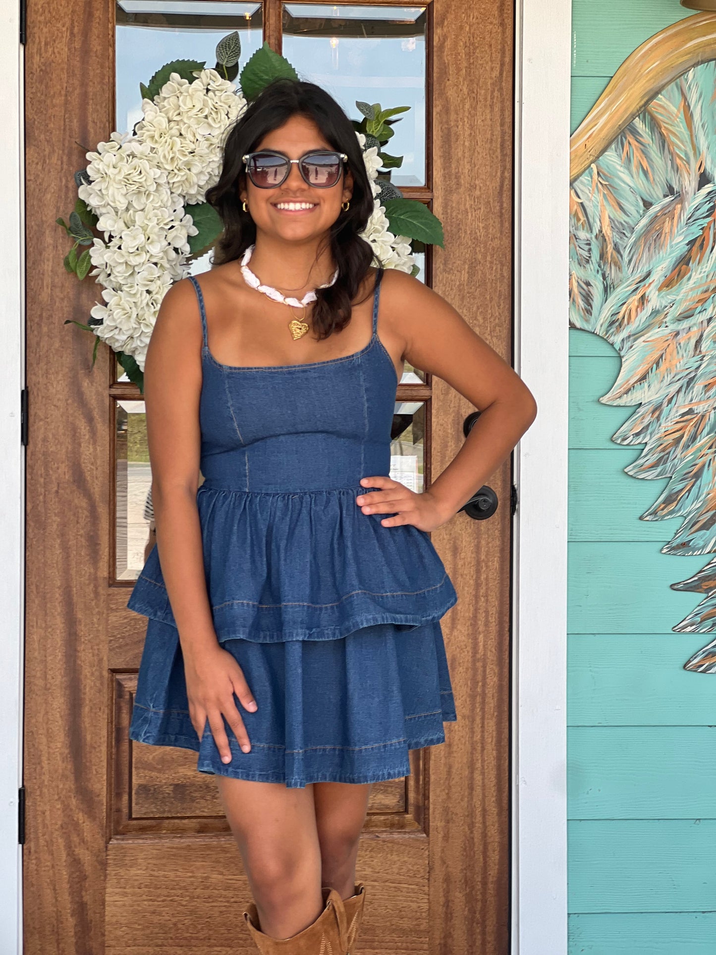 Denim Mini Tier Ruffle Dress