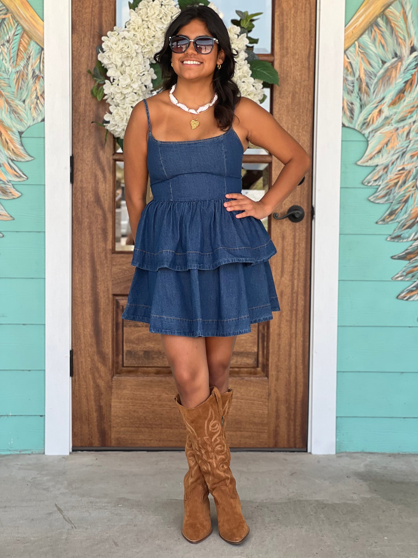 Denim Mini Tier Ruffle Dress