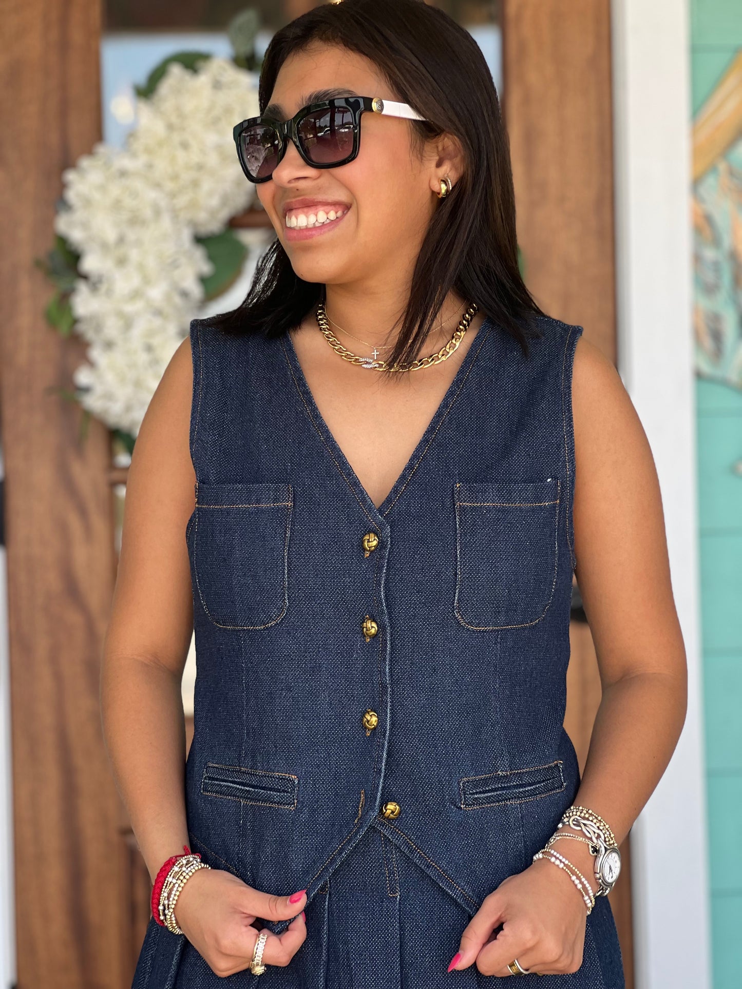 Dark Denim Button Vest