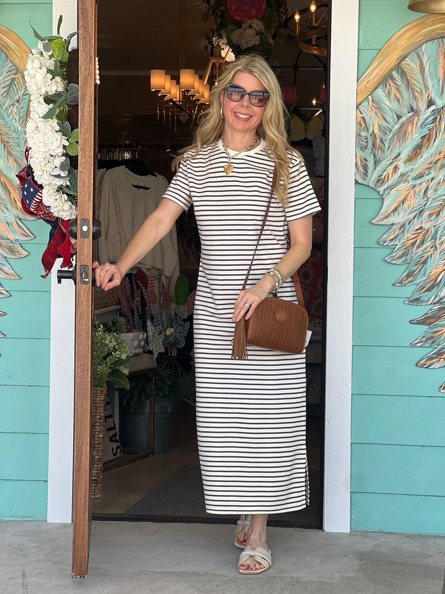 Navy Stripe Knit Midi Dress