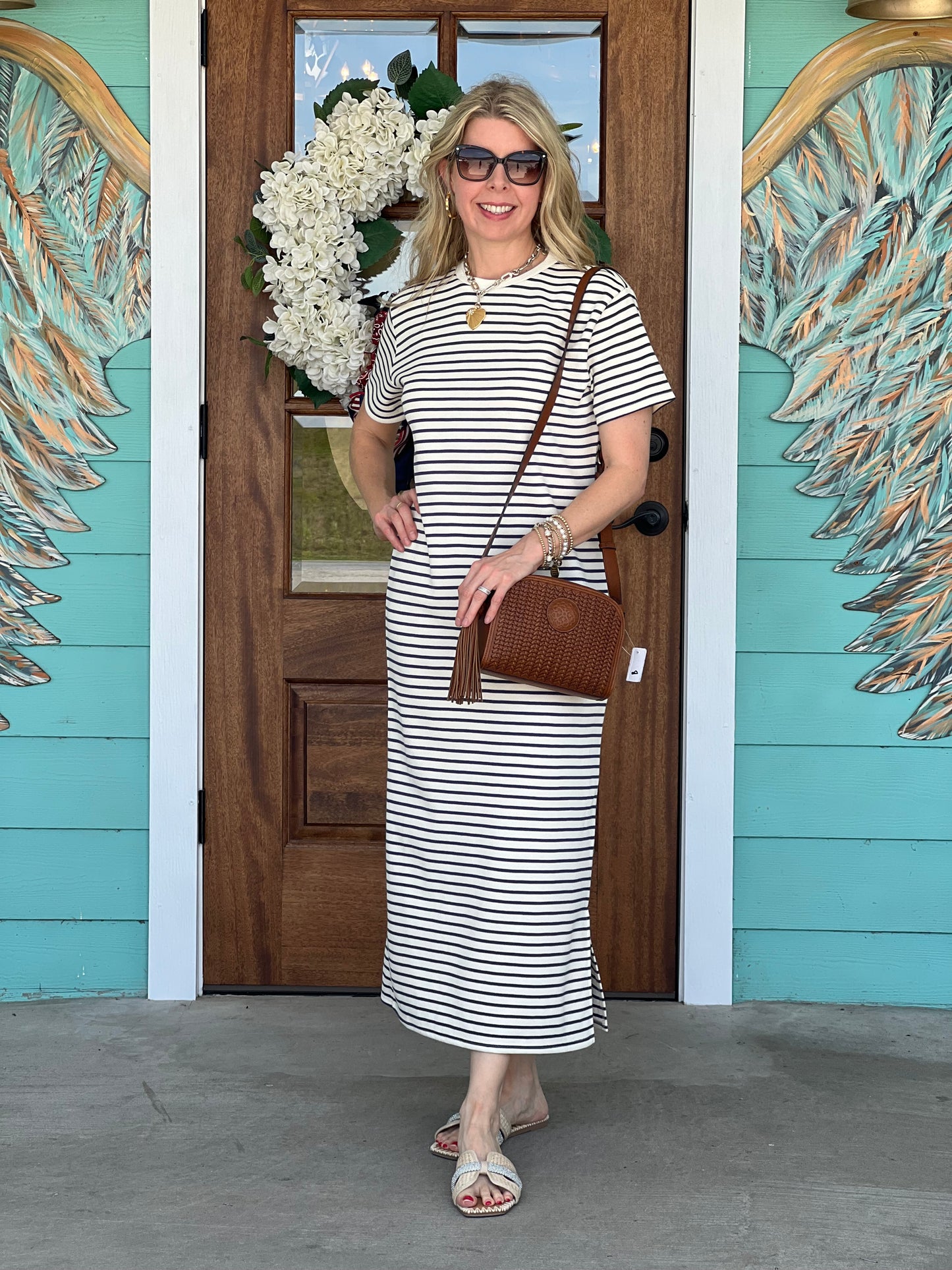 Navy Stripe Knit Midi Dress