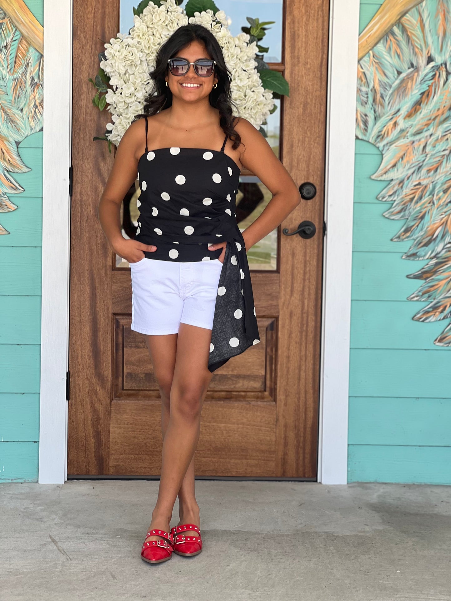 Black & White Polka Dot Drama Top