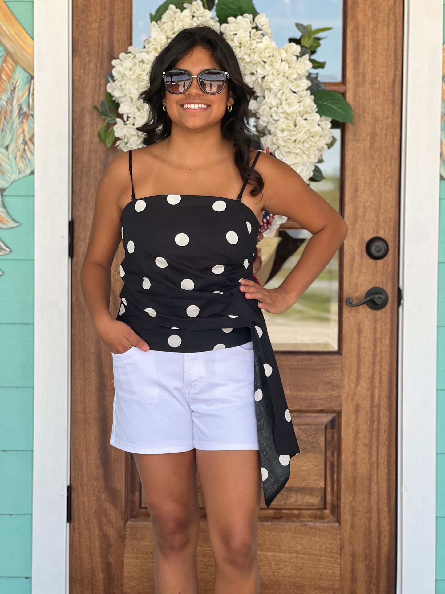 Black & White Polka Dot Drama Top