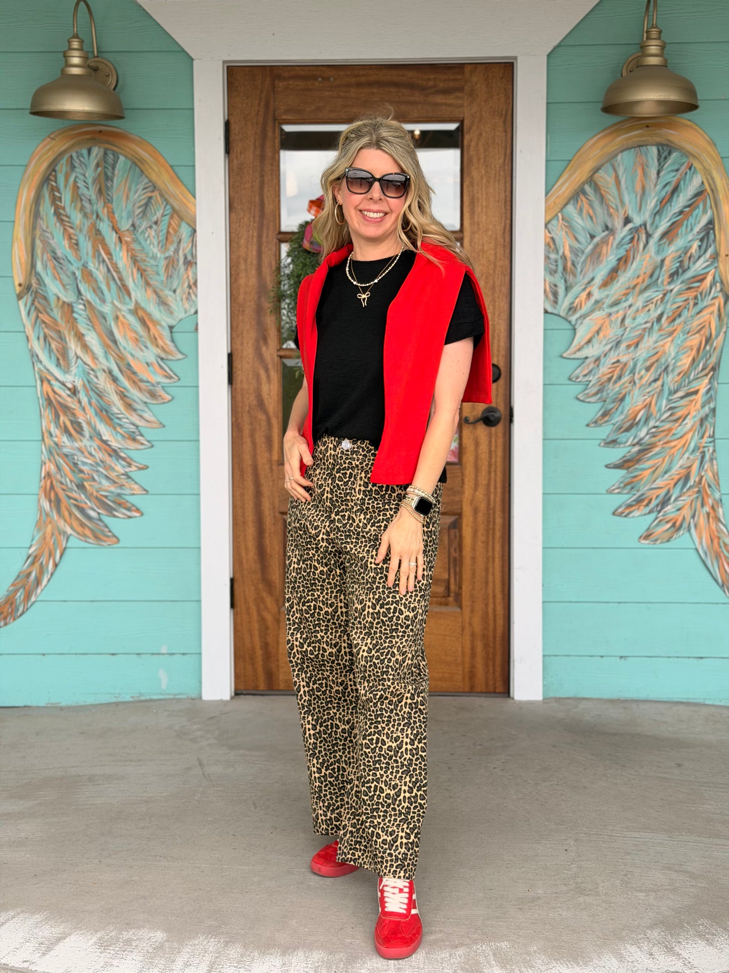 Leopard Taupe Wide Leg Denim Pants