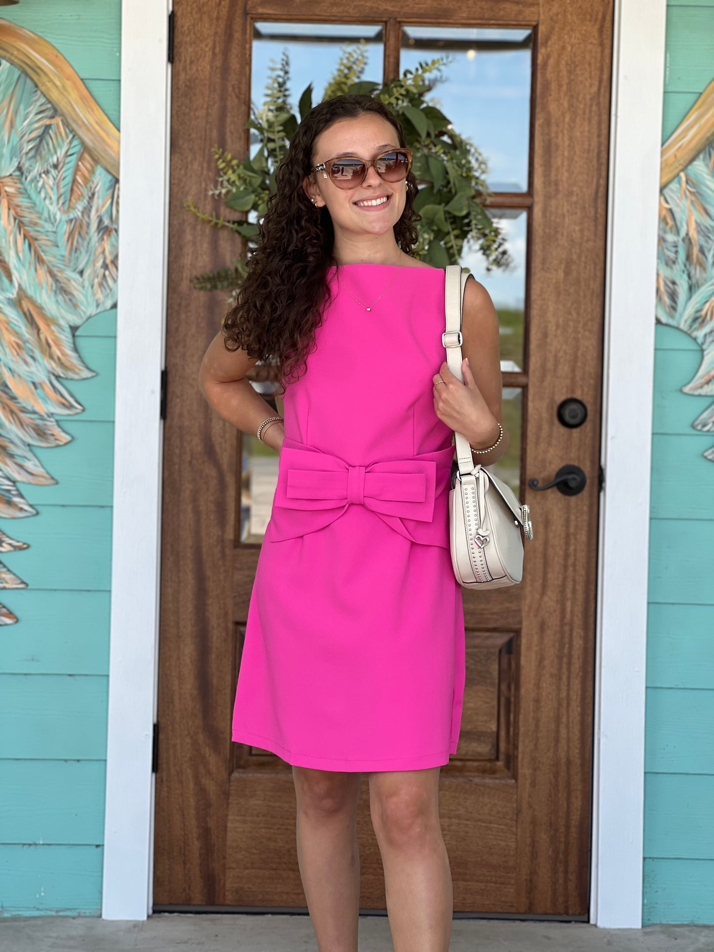 Hot Pink Sleeveless Bow Detail Dress