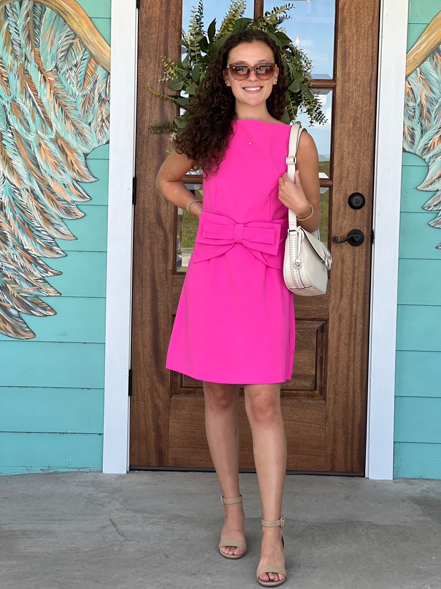 Hot Pink Sleeveless Bow Detail Dress