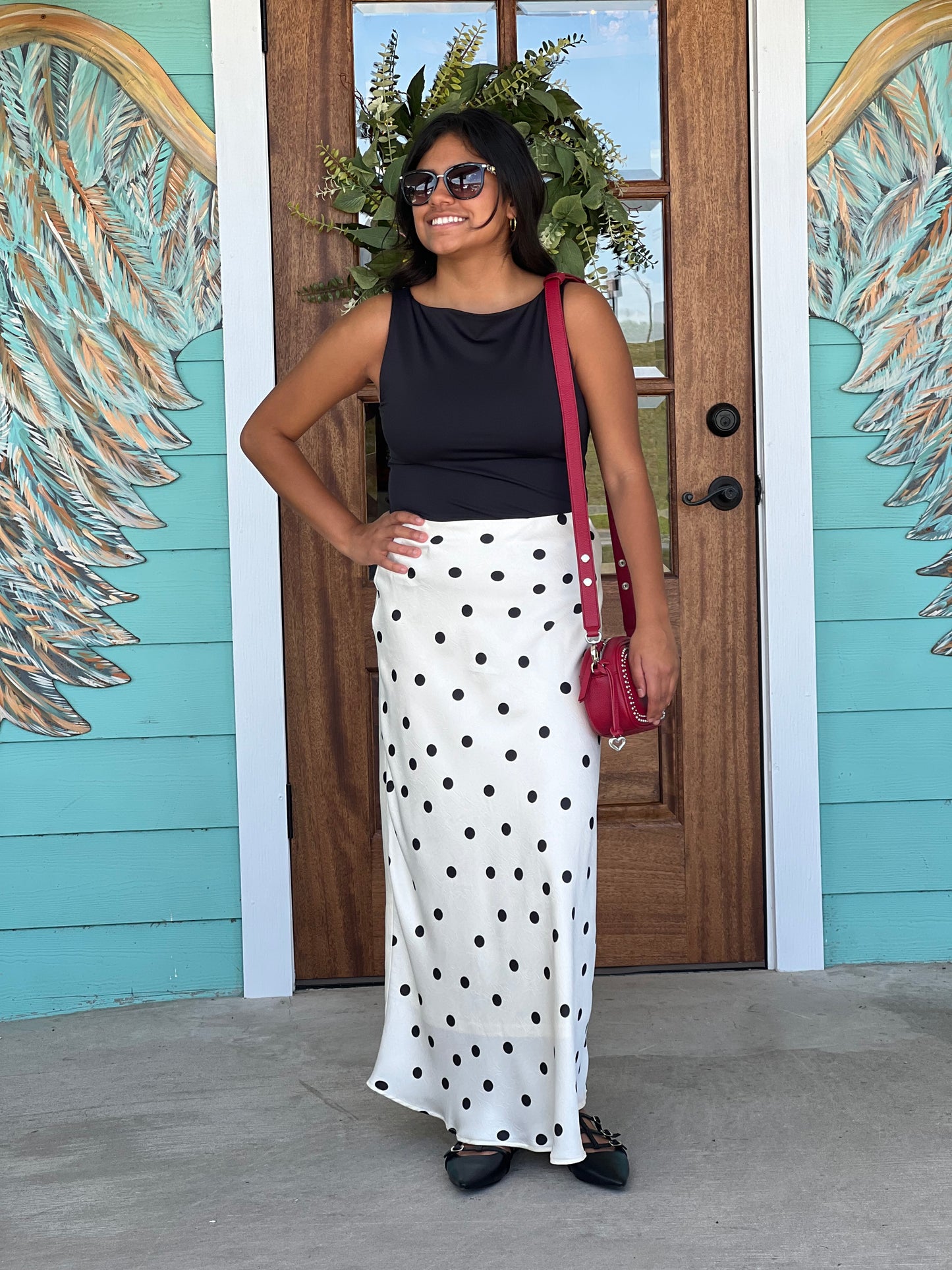 Black Poly Spun Jewel Neck Top