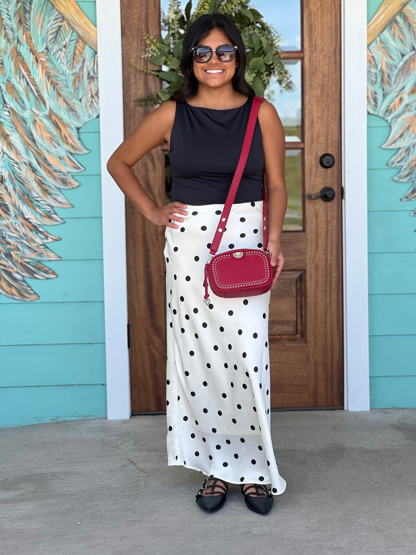 Black Poly Spun Jewel Neck Top
