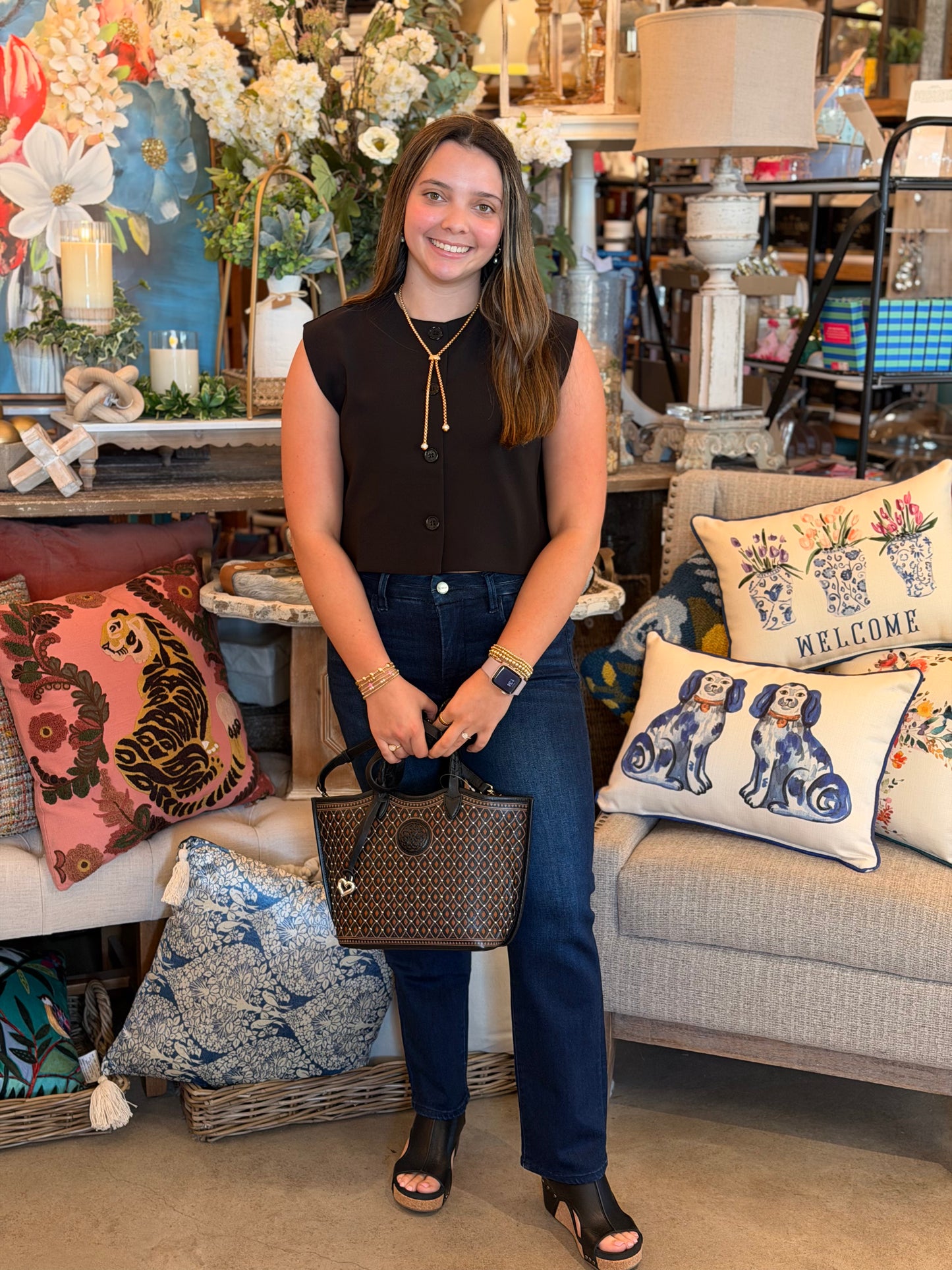 Black Button Vest Top