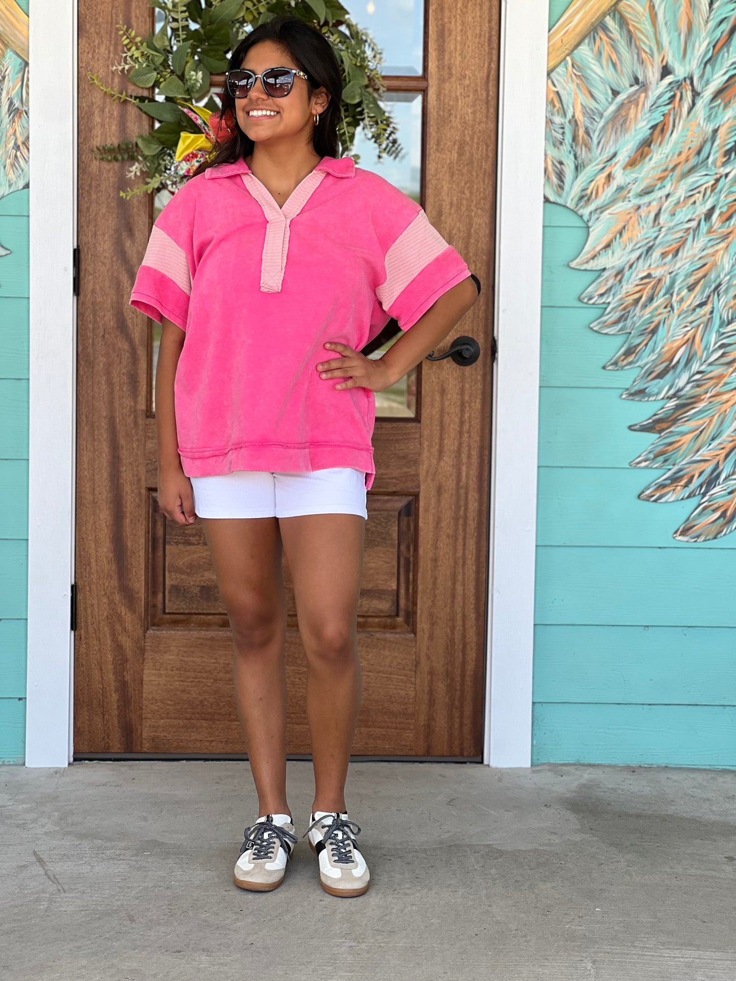 Pink Mineral Washed French Terry Top