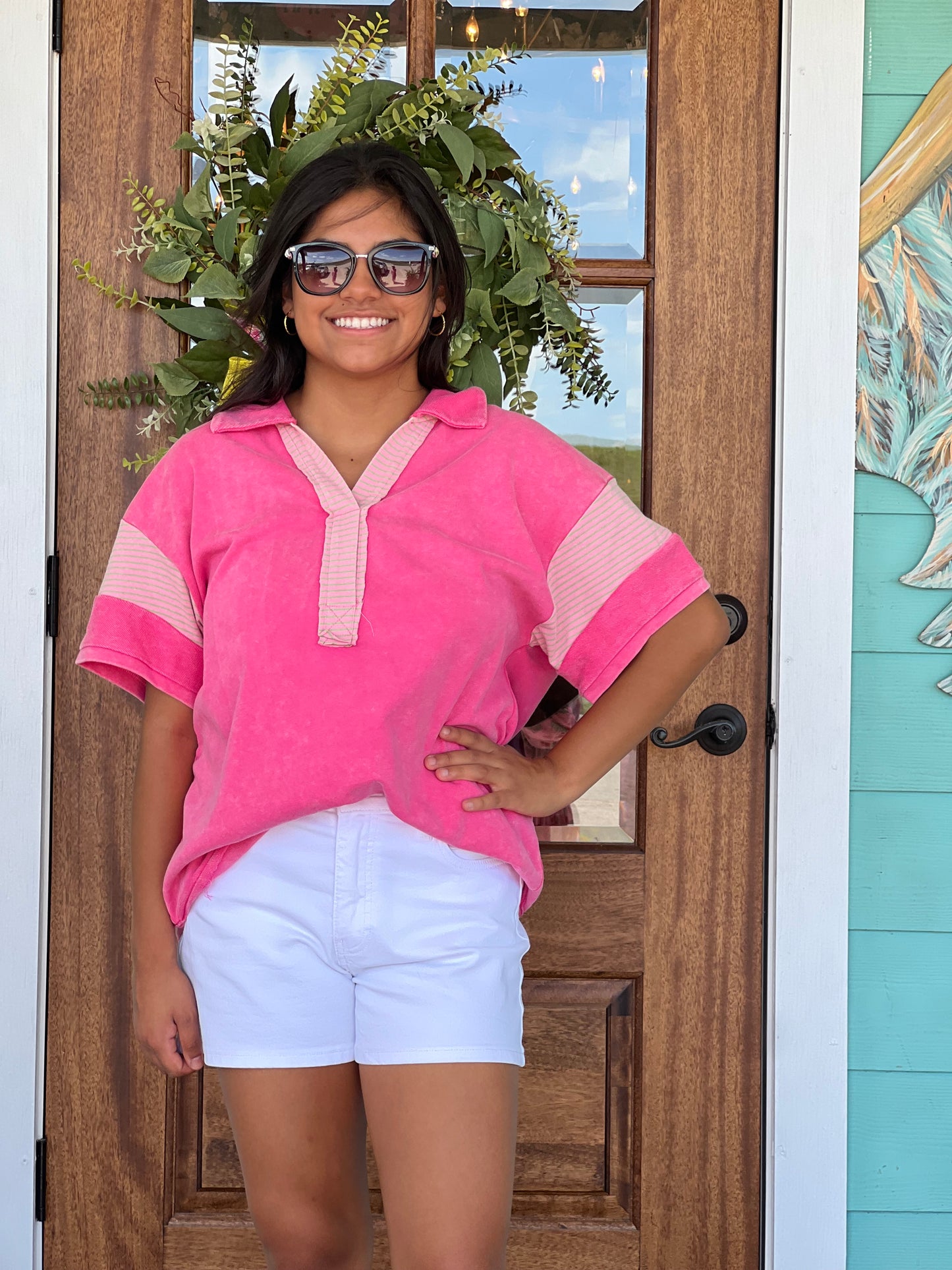 Pink Mineral Washed French Terry Top