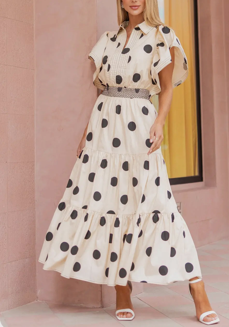 Cream & Black Polka Dot Midi Dress