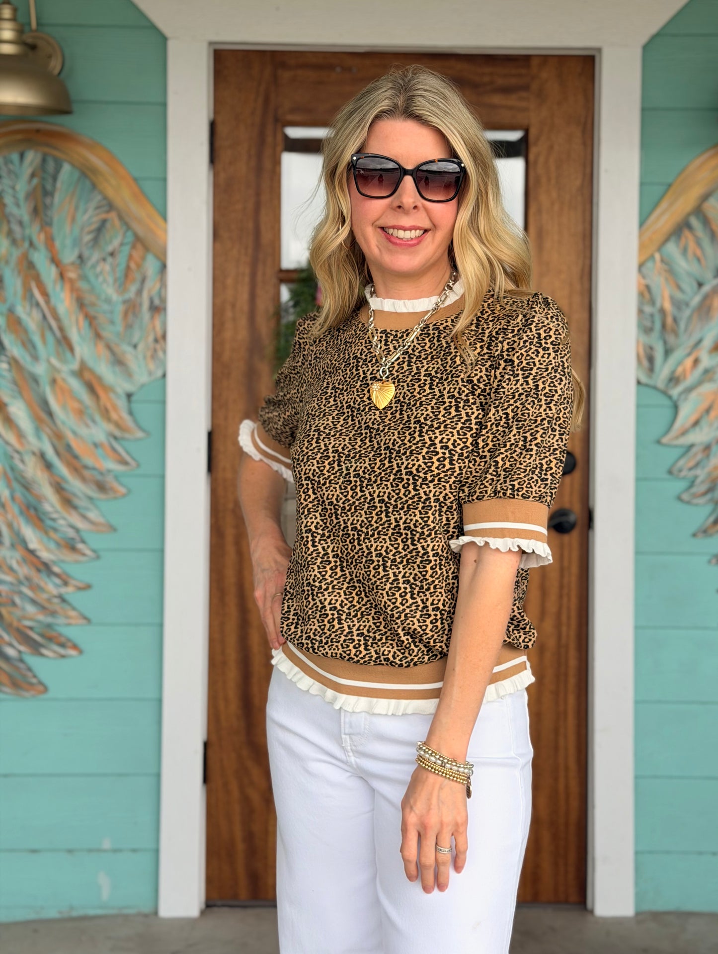 Leopard Print Contrast Trim Top