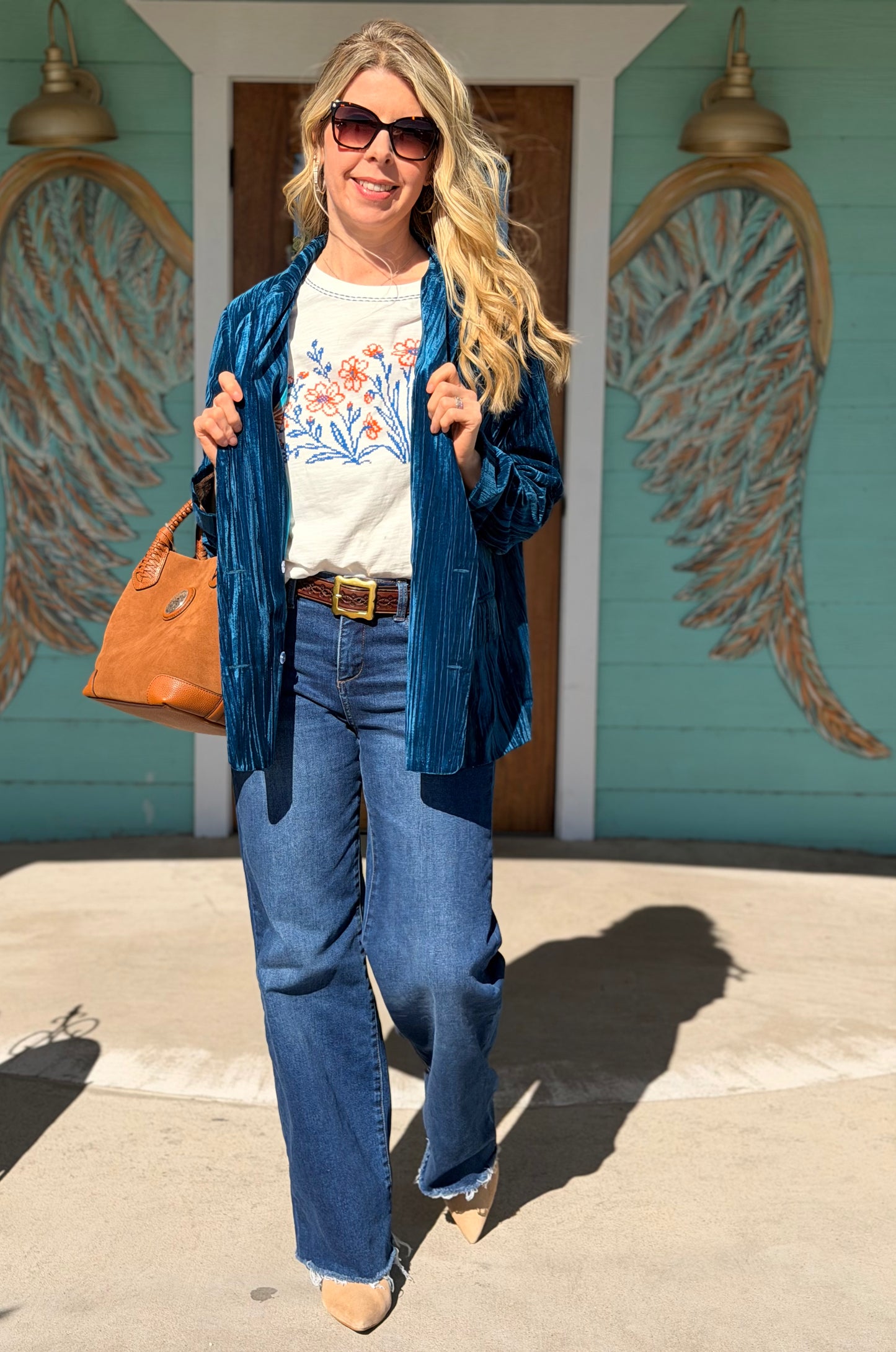 Crushed Velvet Blue Blazer