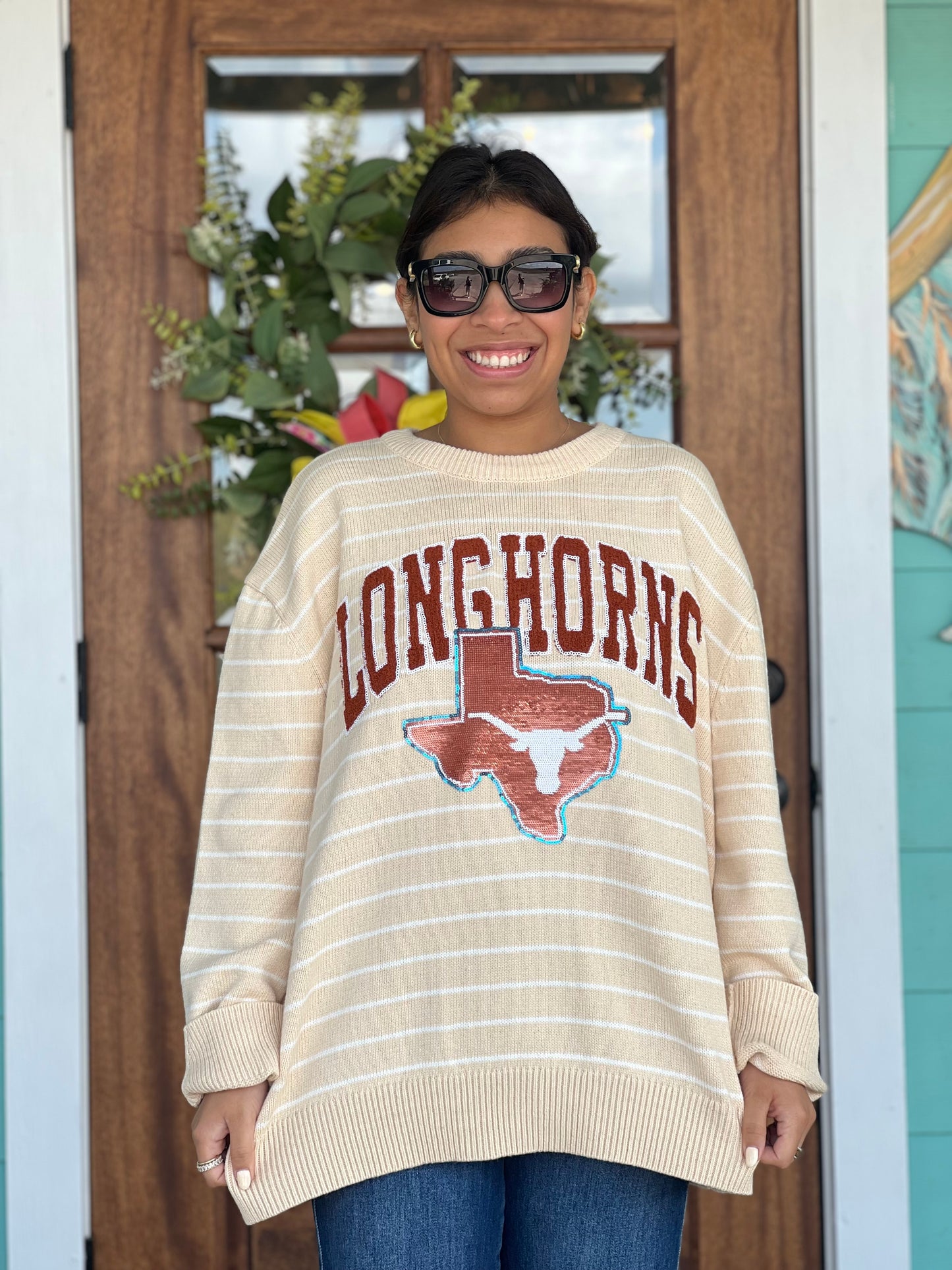Queen of Sparkles UT Striped Vintage Sweater