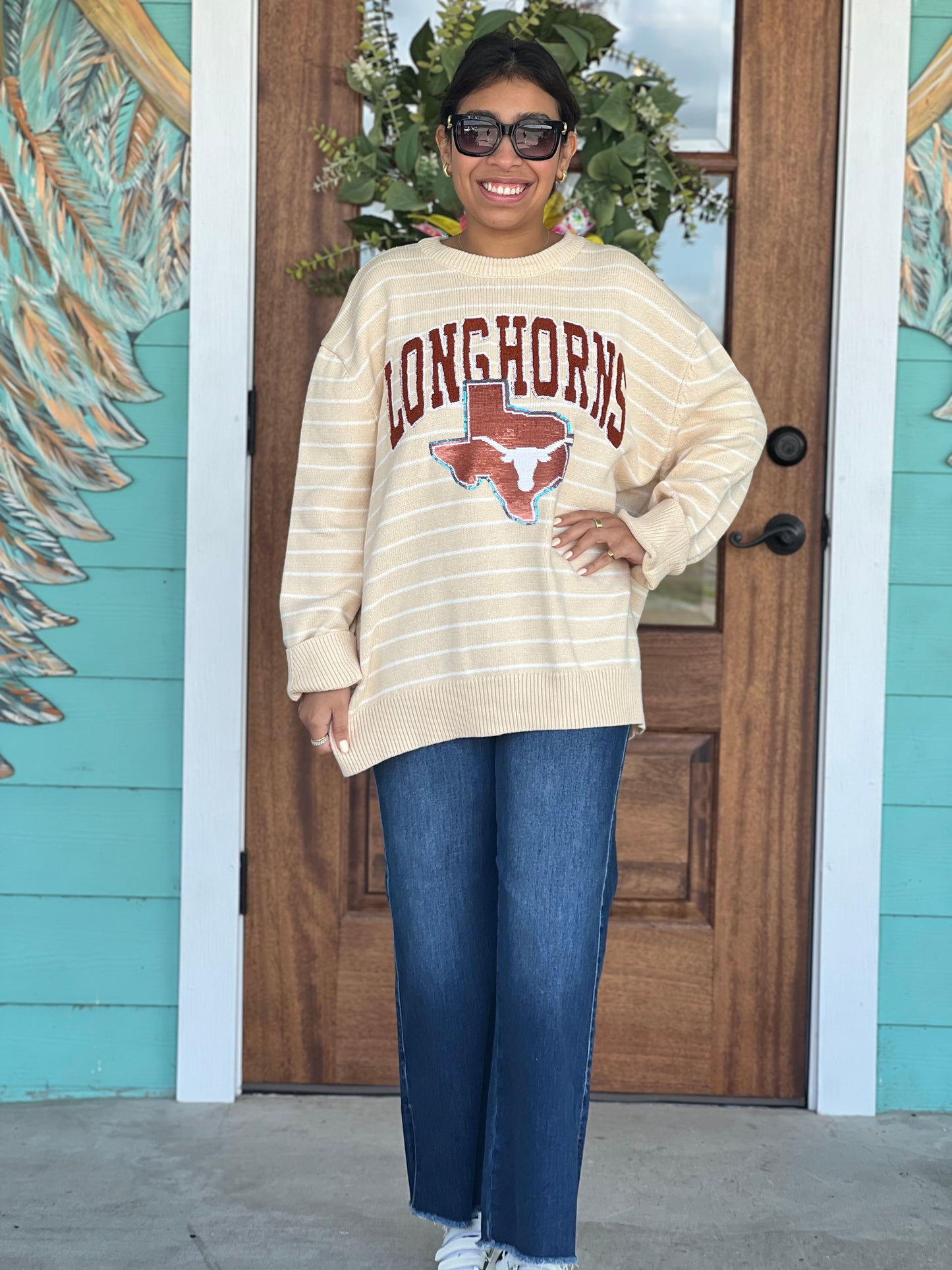 Queen of Sparkles UT Striped Vintage Sweater