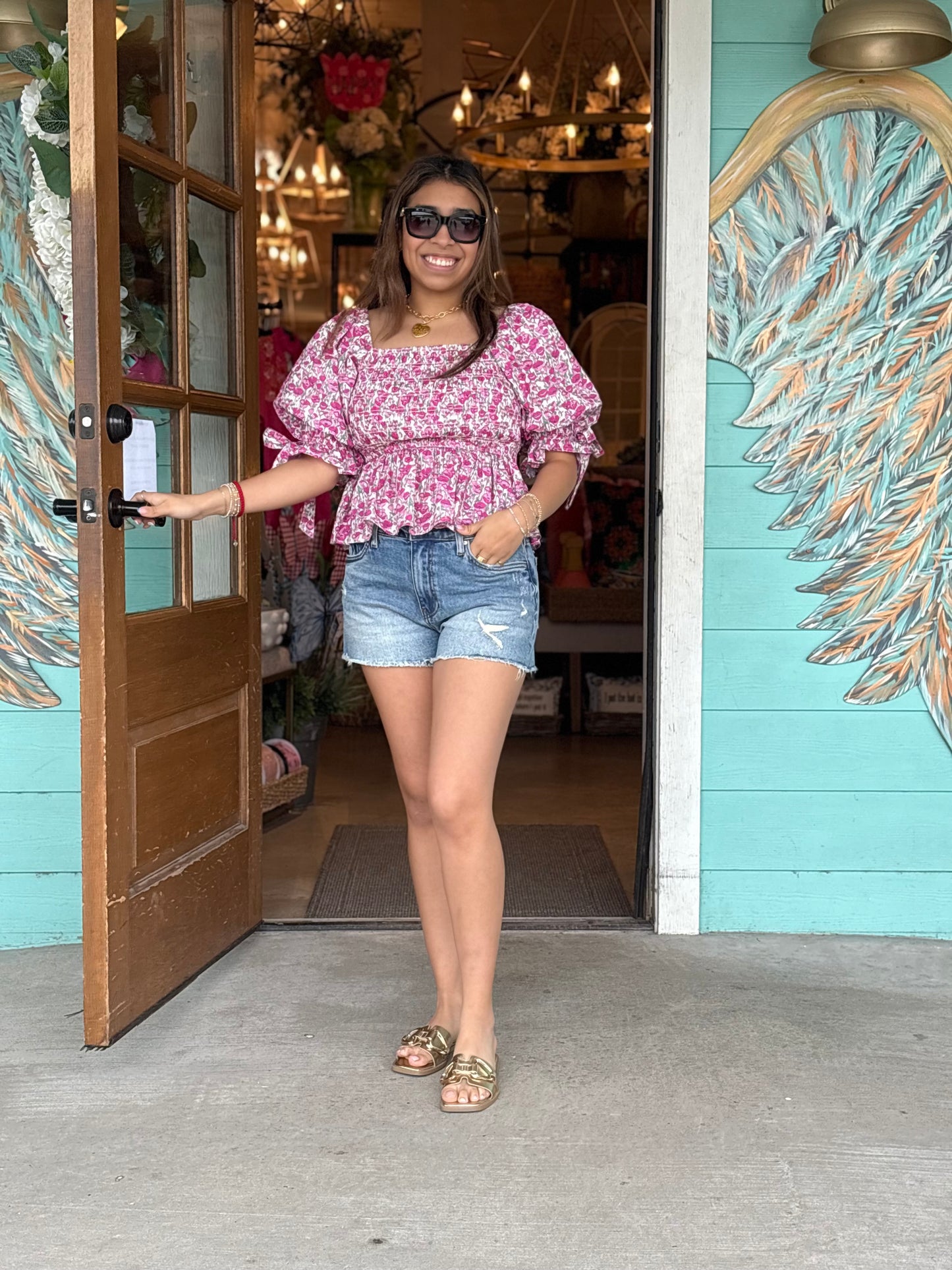 Pink Floral Smocked Top