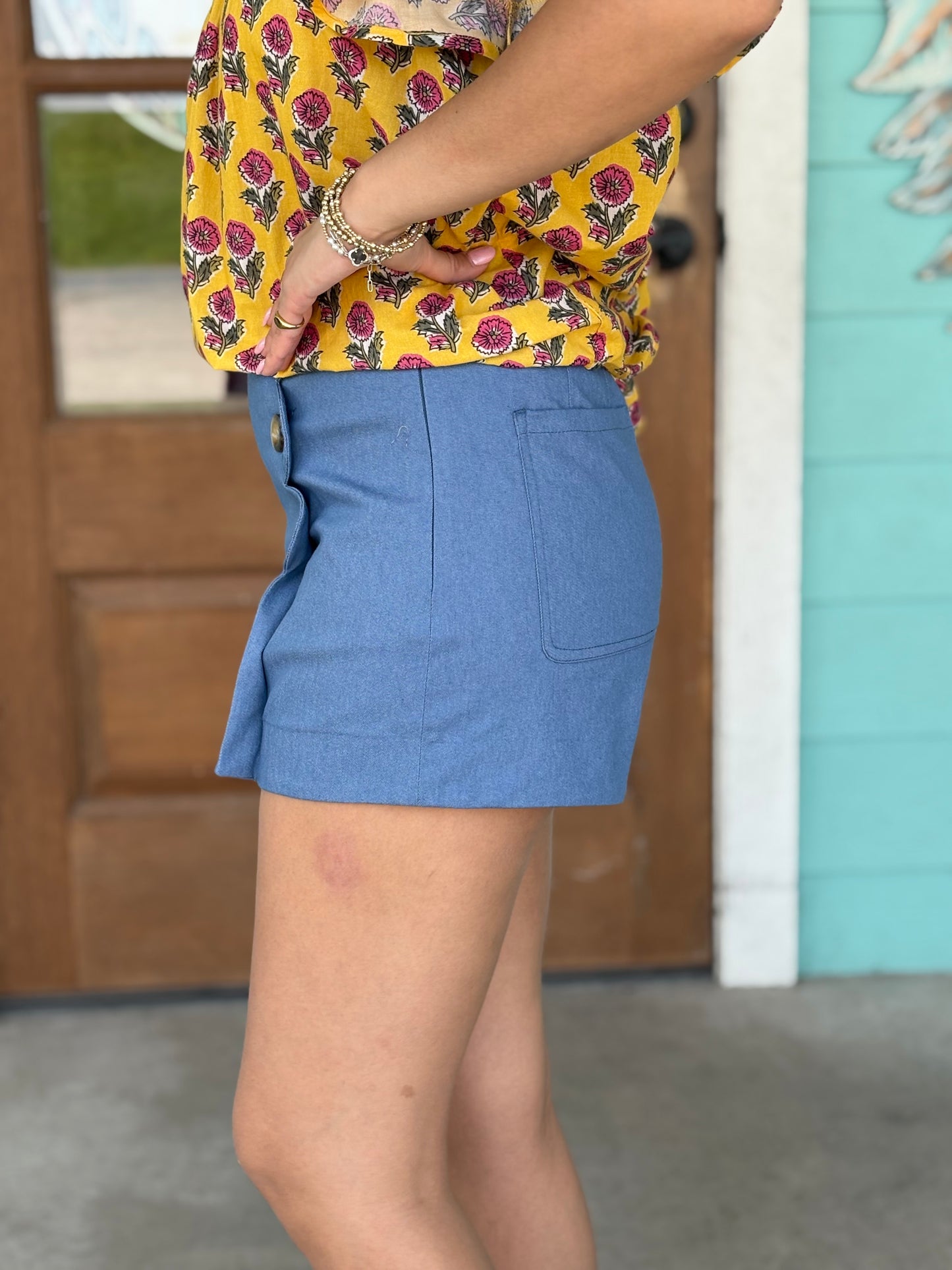 Denim Blue Sailor Style Scallop Shorts