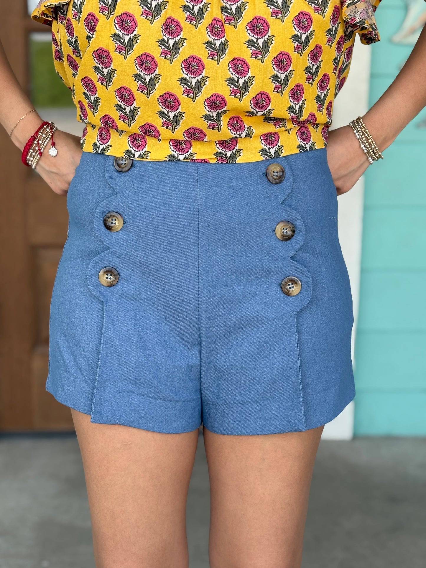 Denim Blue Sailor Style Scallop Shorts