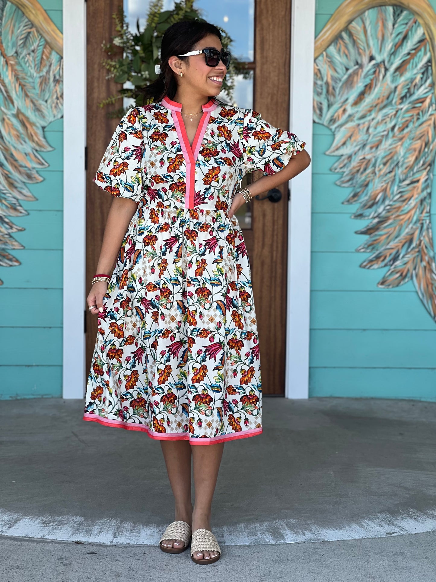 Ivory Multi Floral Print Dress