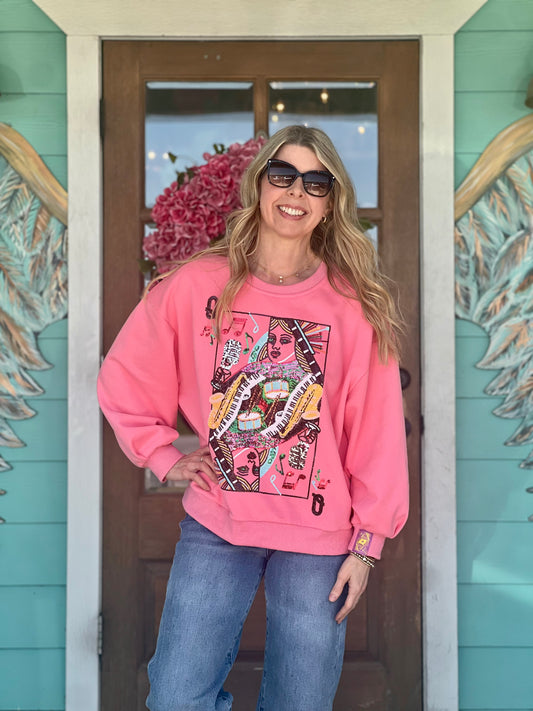 Queen of Sparkles Neon Pink Queen of Music Sweatshirt