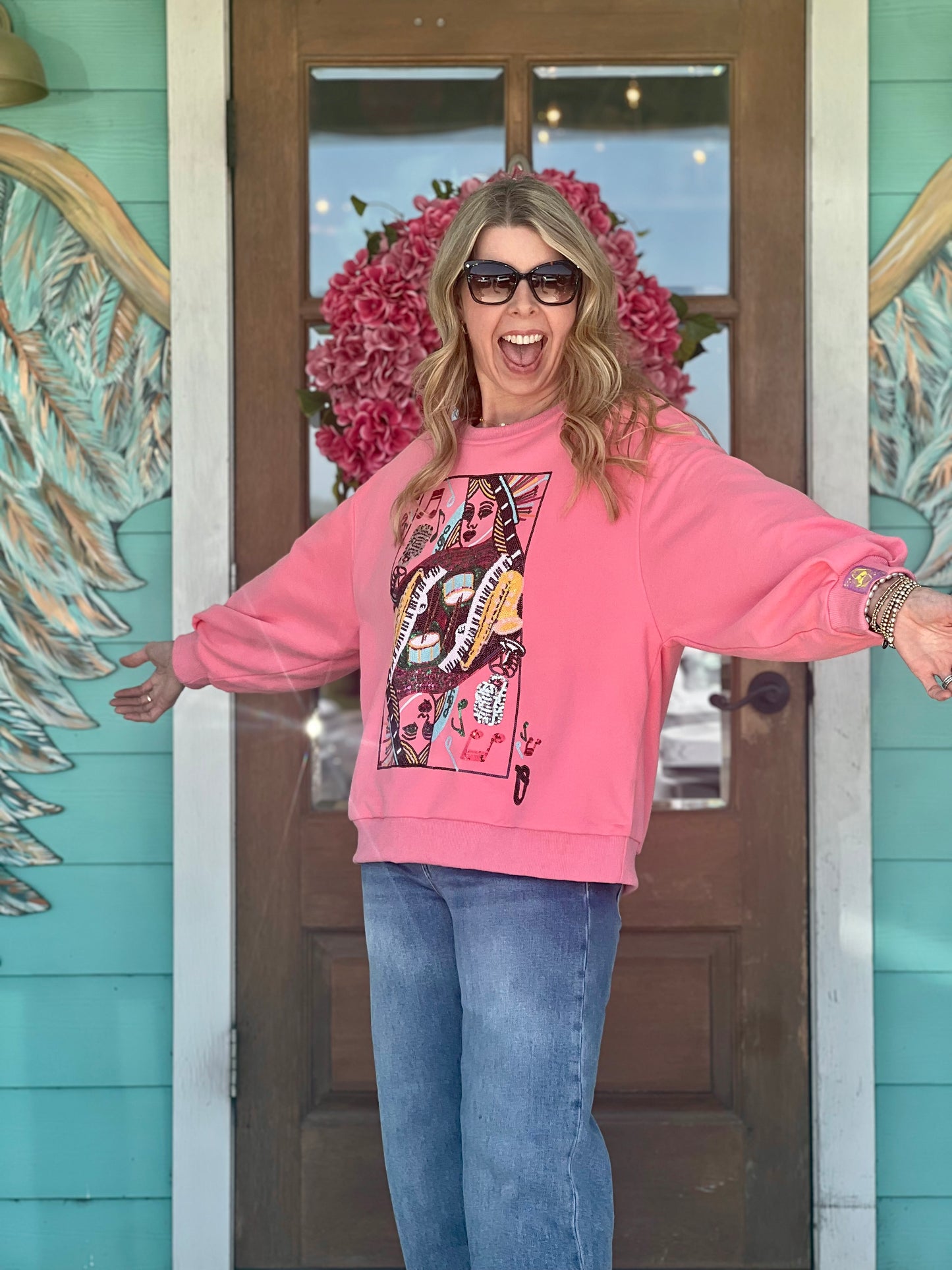 Queen of Sparkles Neon Pink Queen of Music Sweatshirt