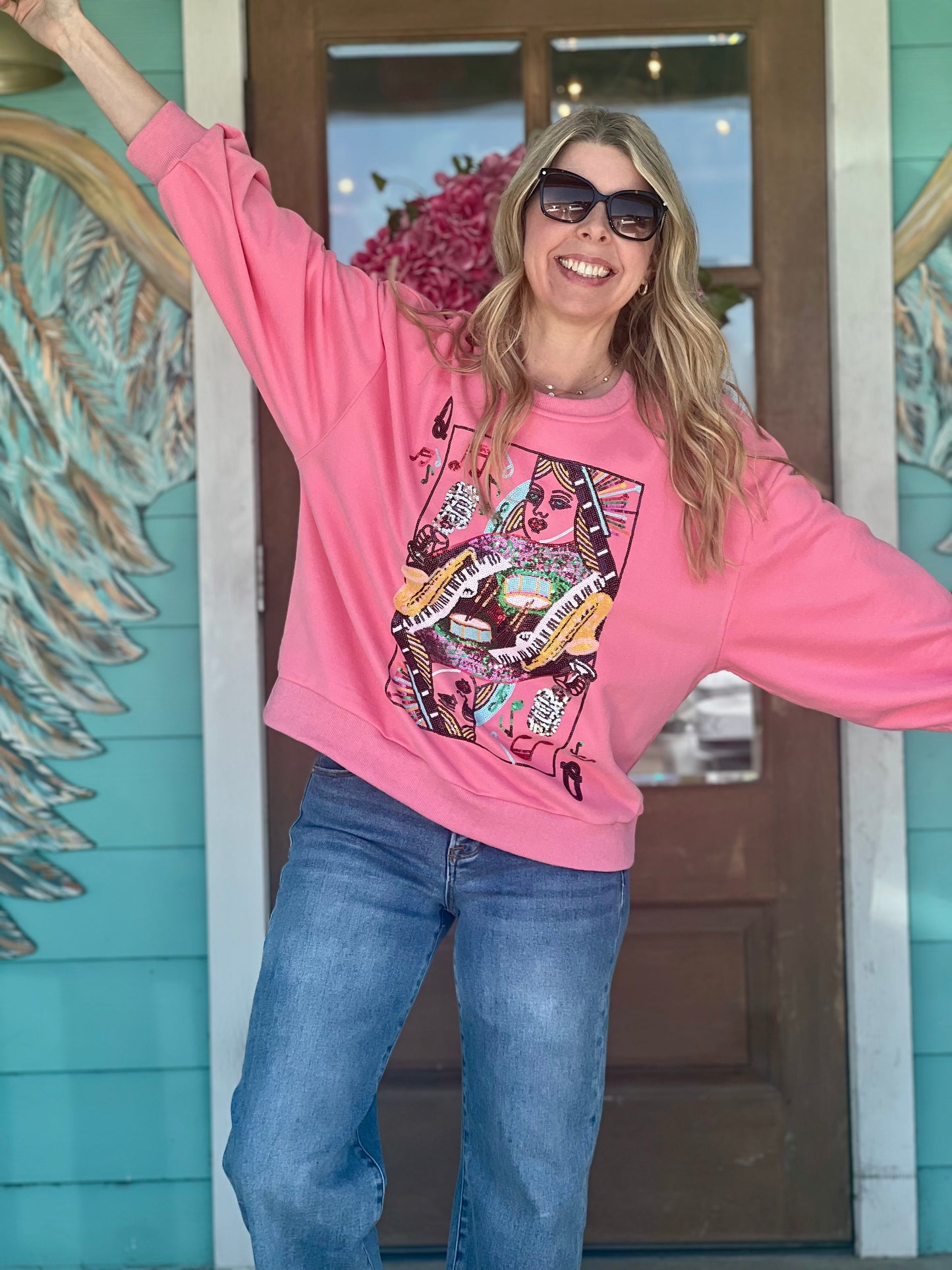 Queen of Sparkles Neon Pink Queen of Music Sweatshirt