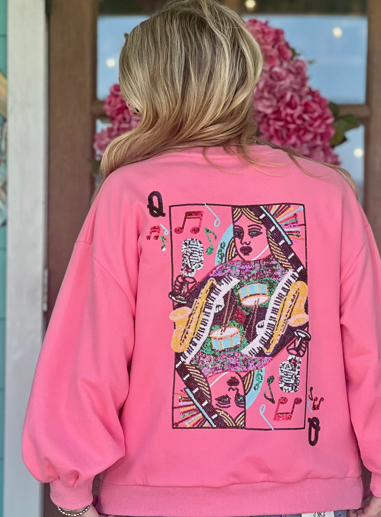 Queen of Sparkles Neon Pink Queen of Music Sweatshirt