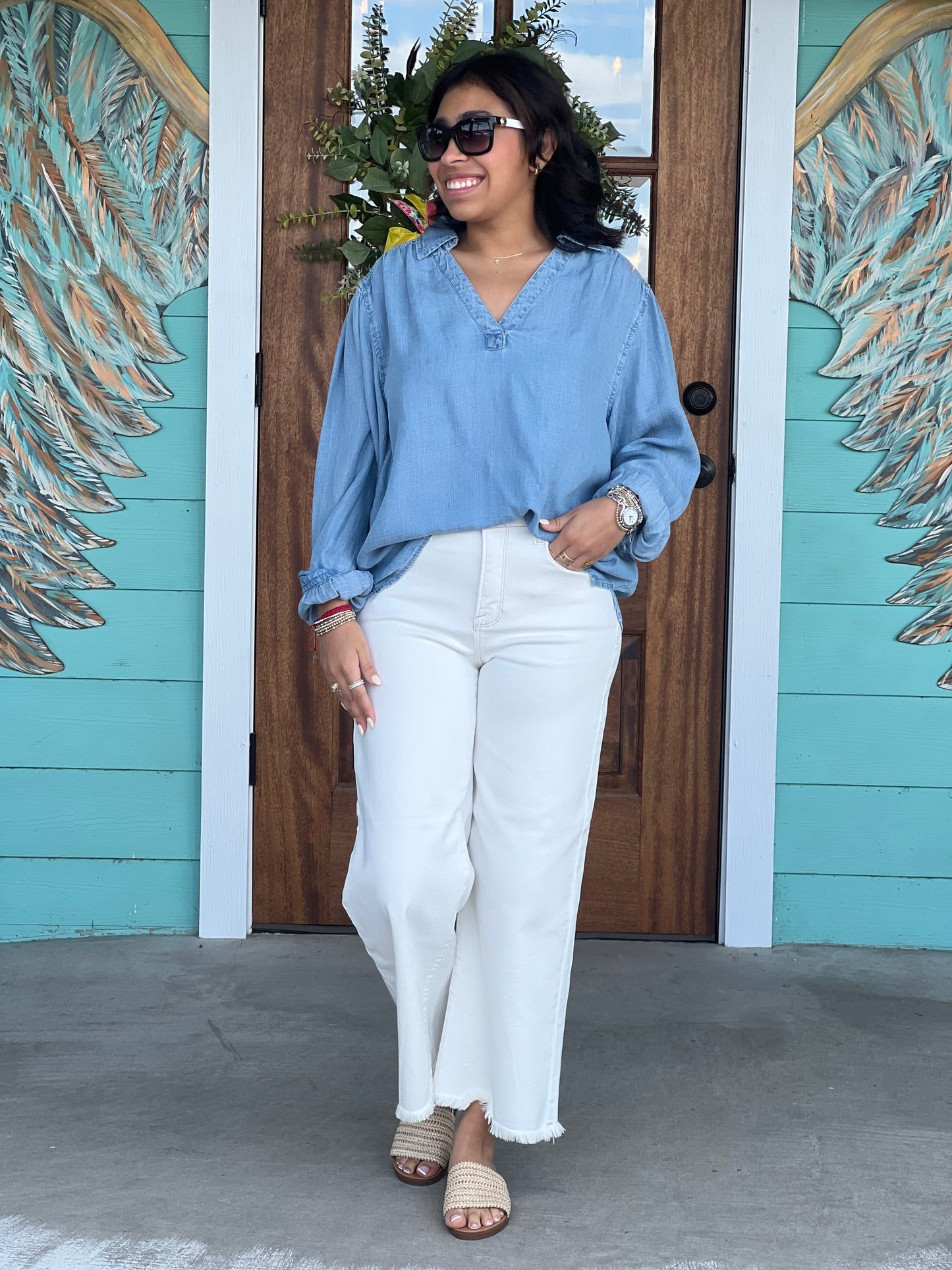 Denim Beretto Long Sleeve Top