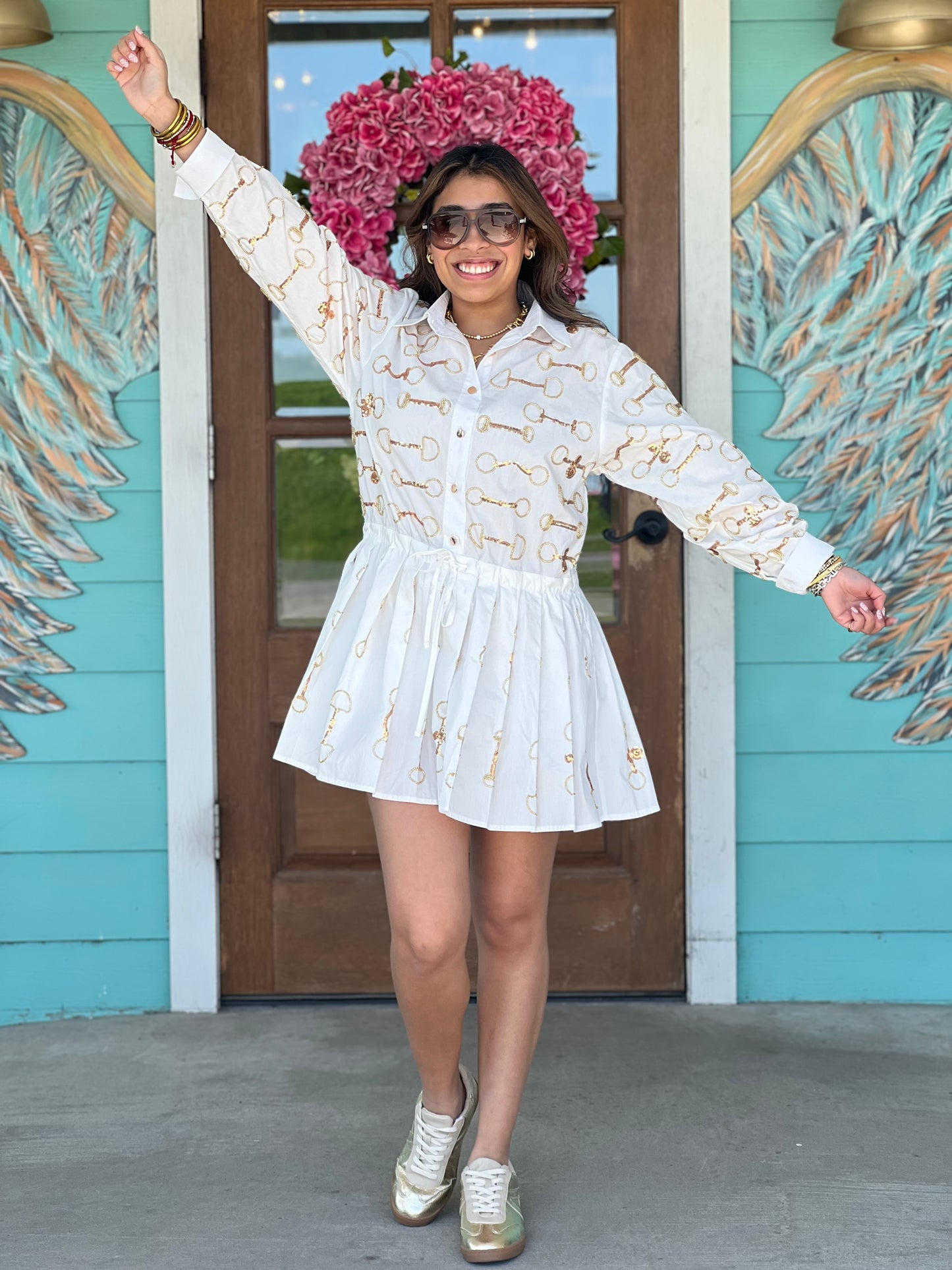 Queen of Sparkles Gold Horse Bit Tie Dress