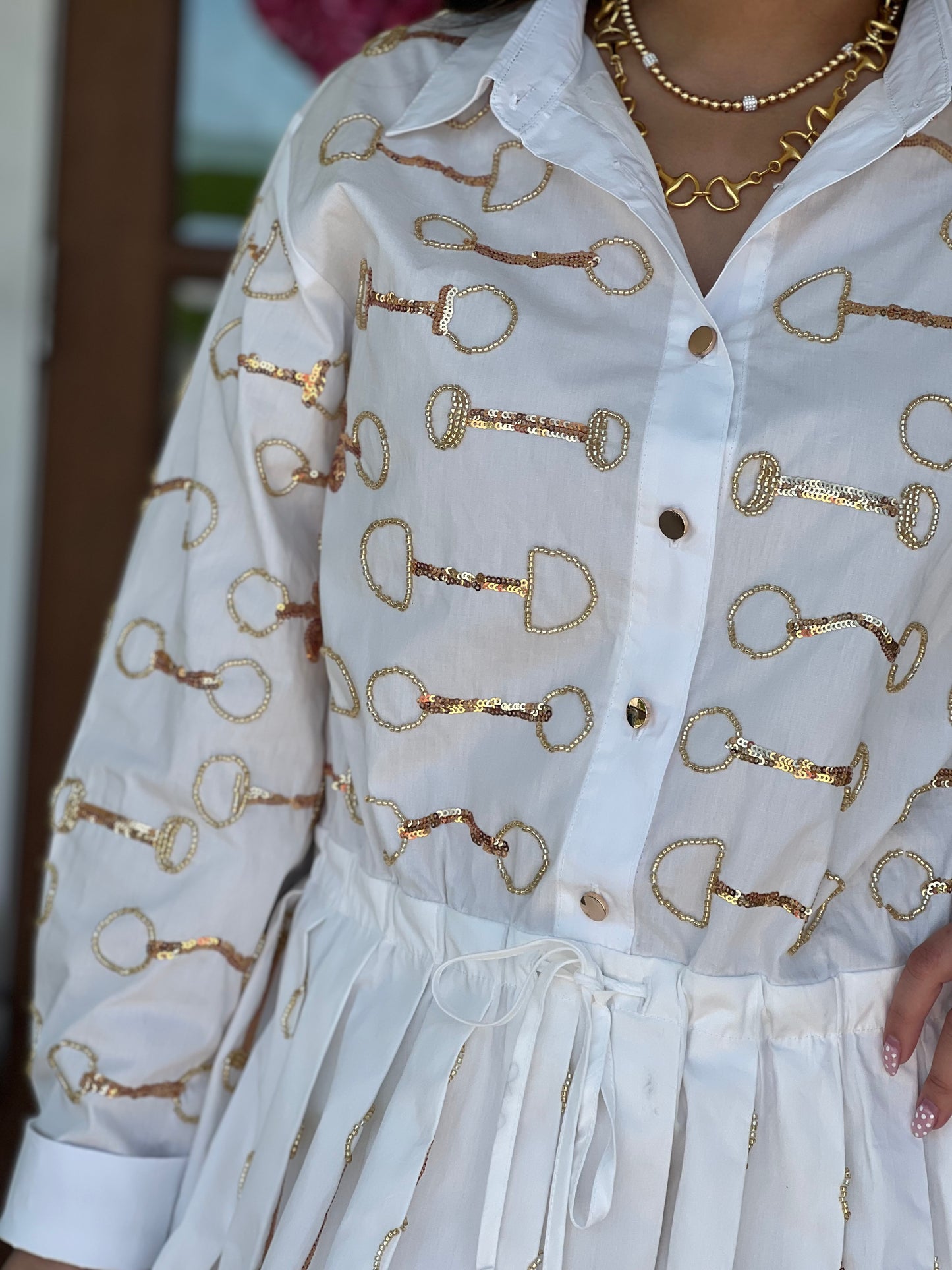 Queen of Sparkles Gold Horse Bit Tie Dress