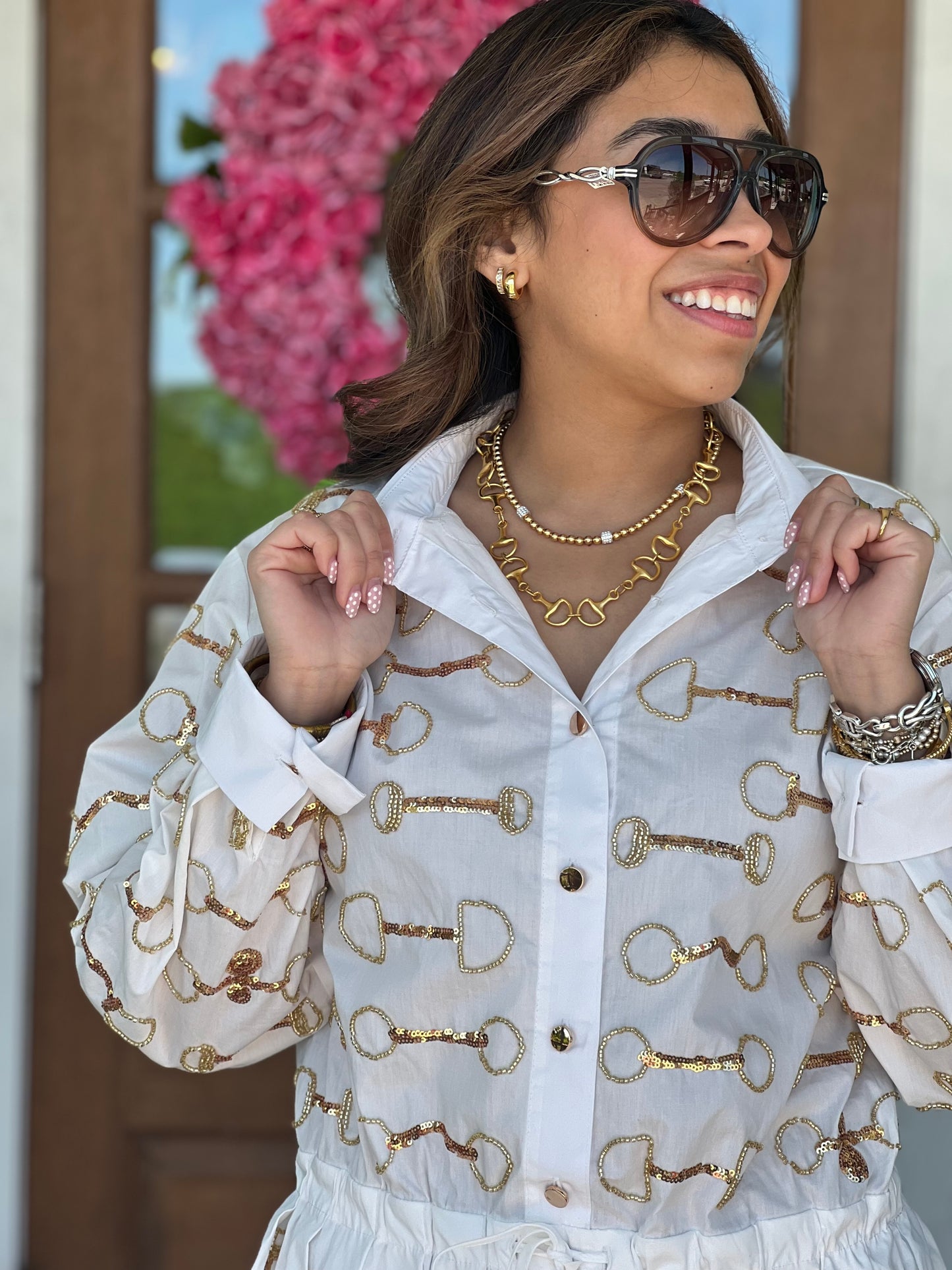 Queen of Sparkles Gold Horse Bit Tie Dress