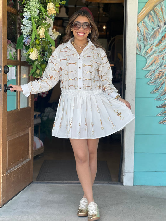 Queen of Sparkles Gold Horse Bit Tie Dress