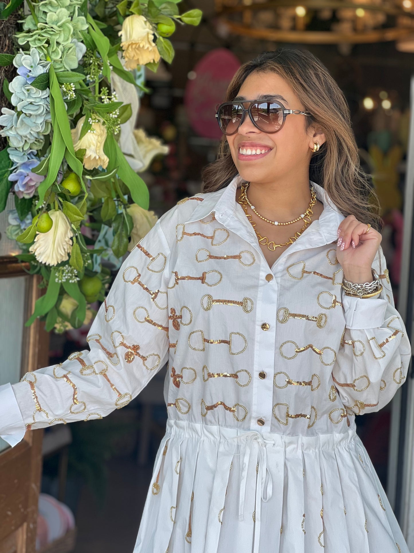 Queen of Sparkles Gold Horse Bit Tie Dress