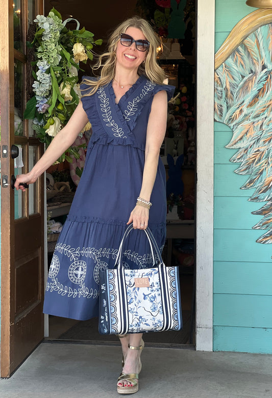 Blue Radford Embroidered Midi Dress