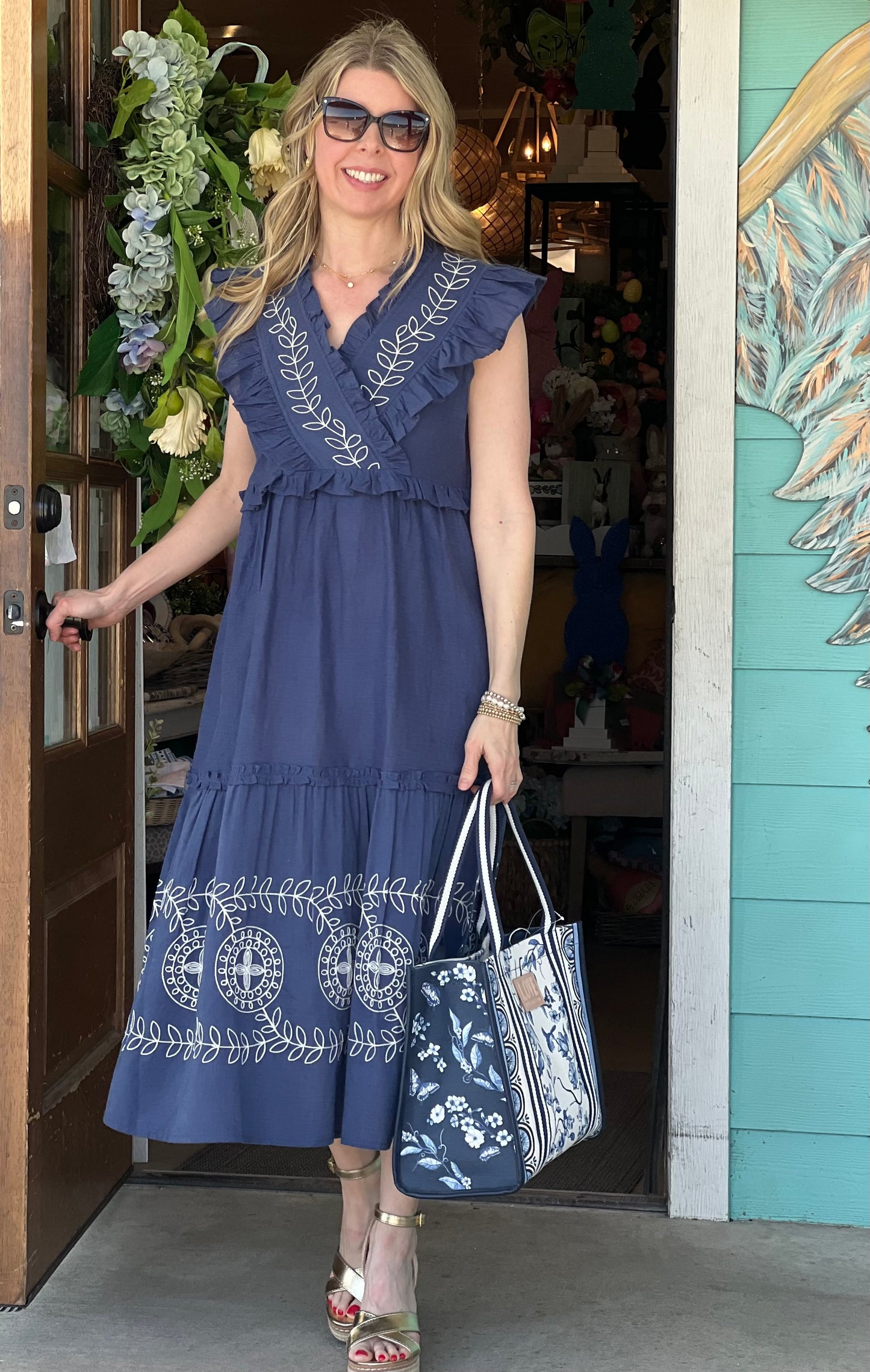 Blue Radford Embroidered Midi Dress