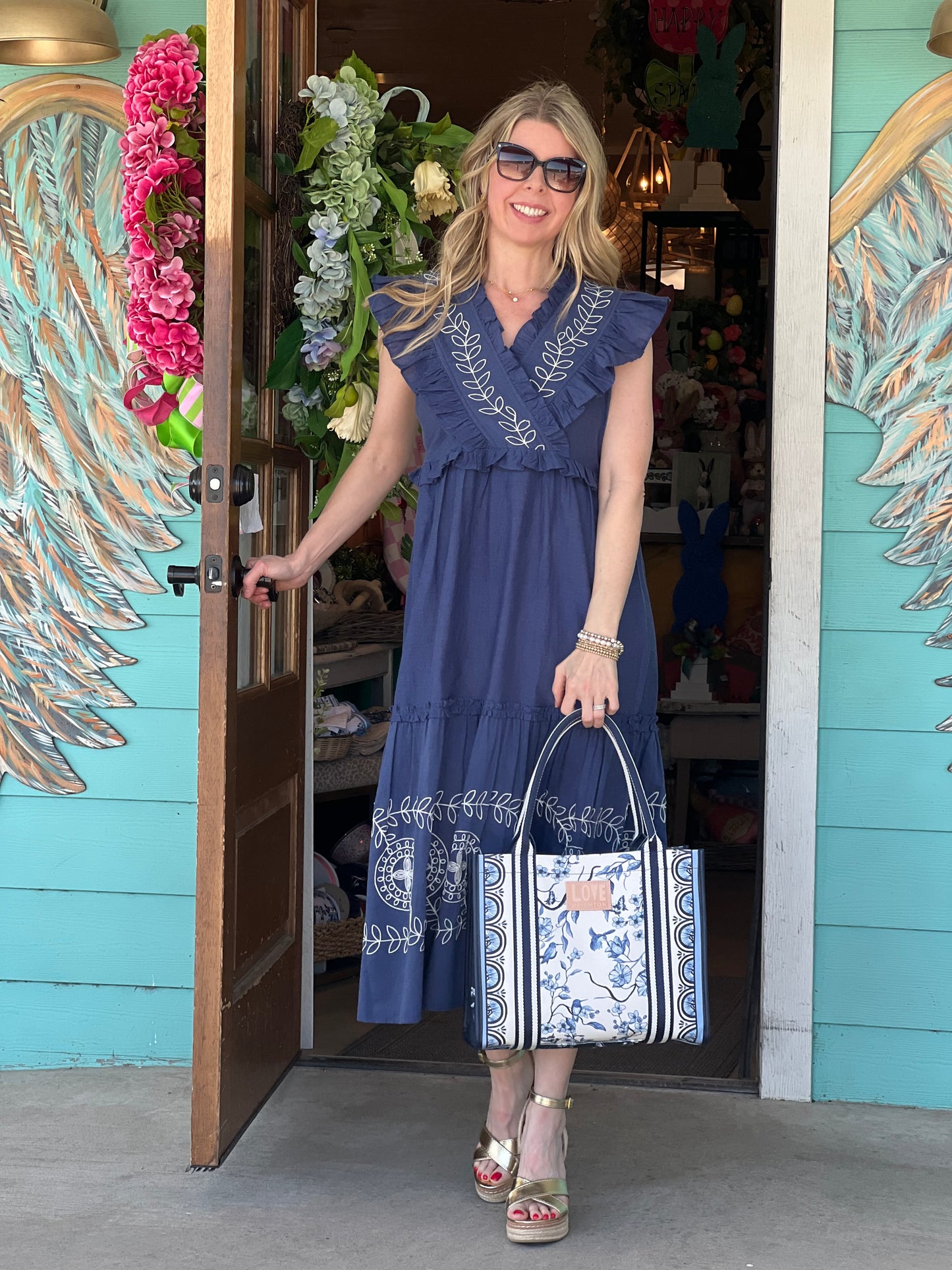 Blue Radford Embroidered Midi Dress