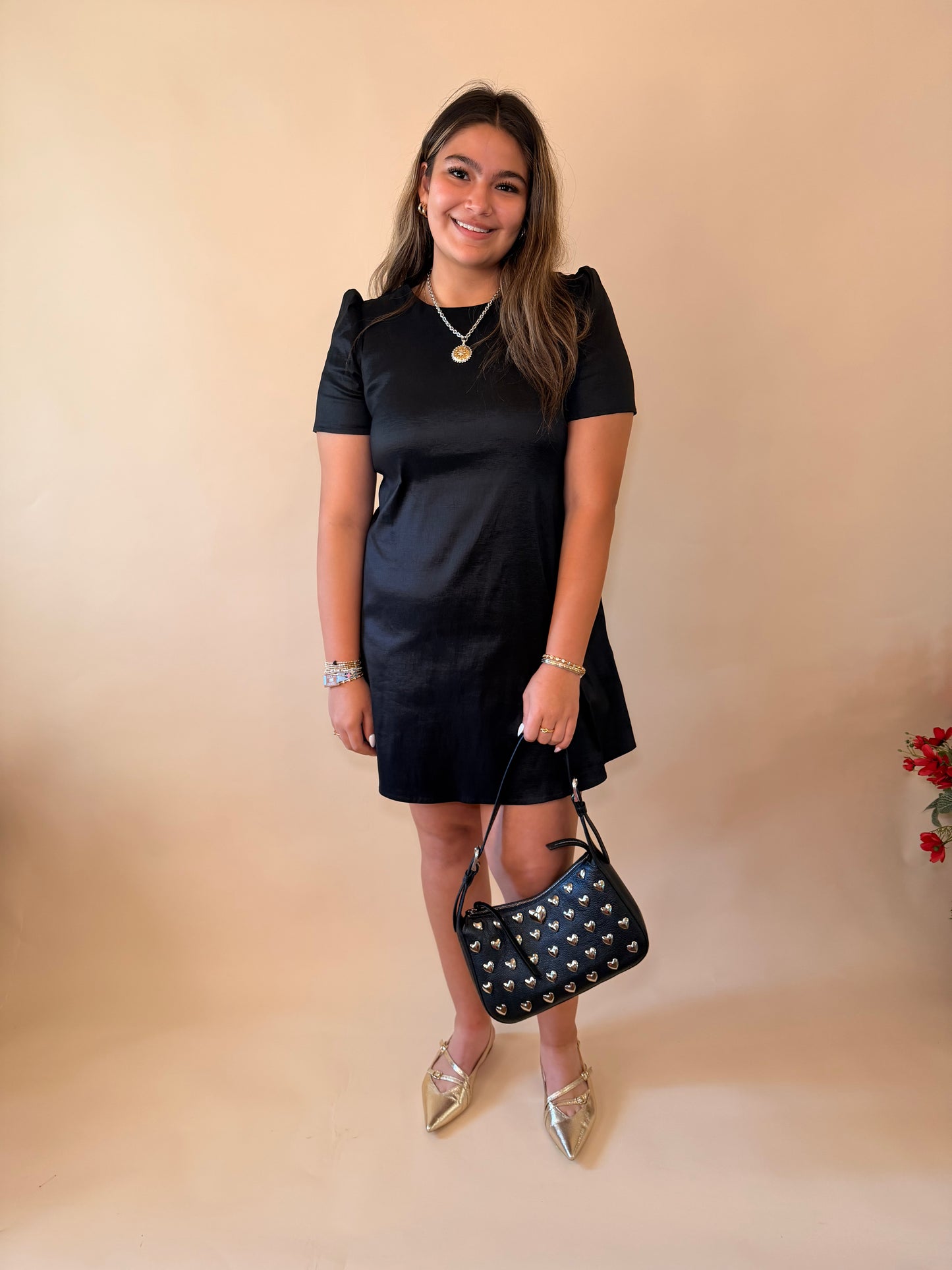 Black Taffeta Bow Detail Dress