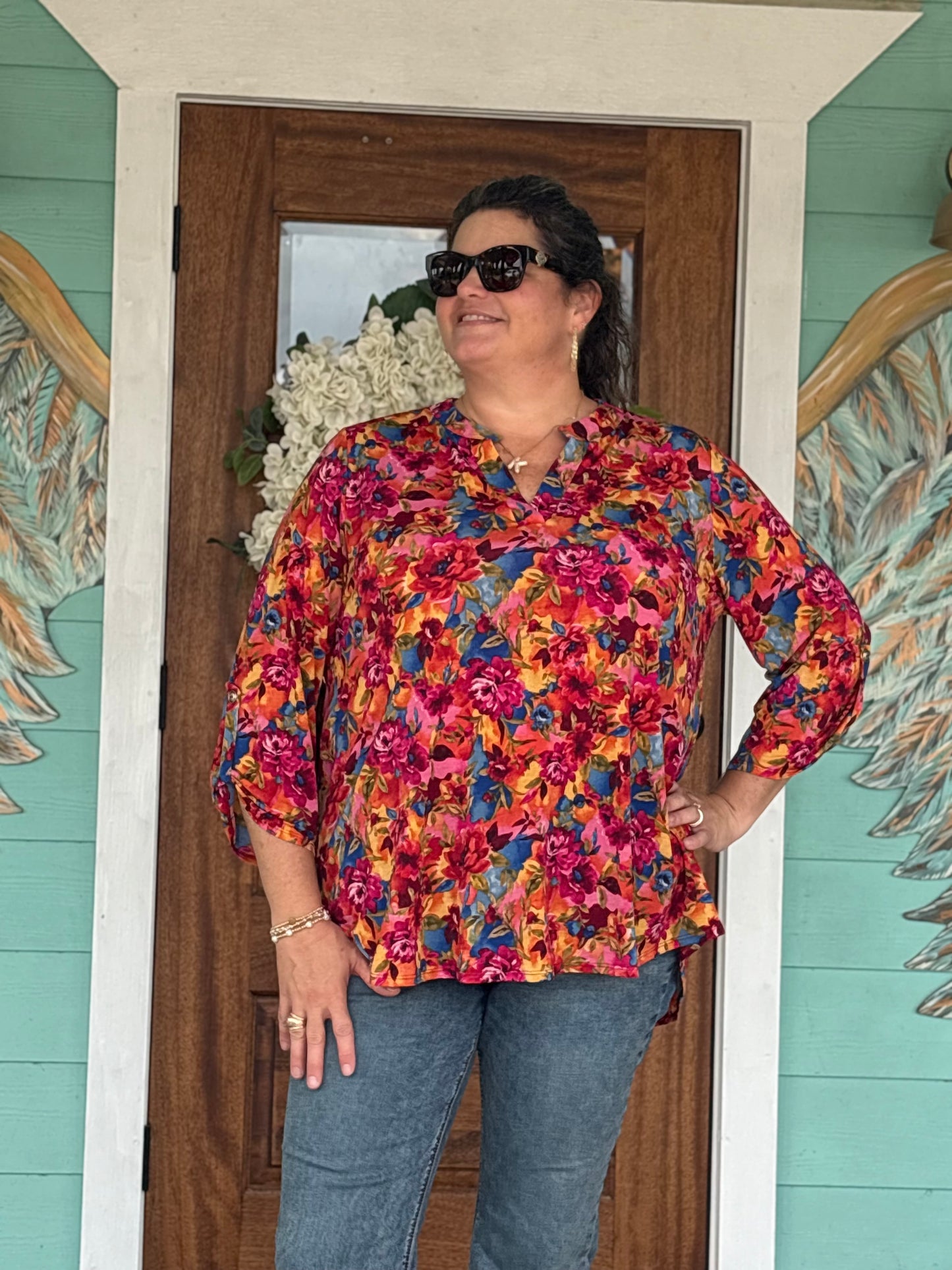 Lizzy Multi Print 3/4 Sleeve Top